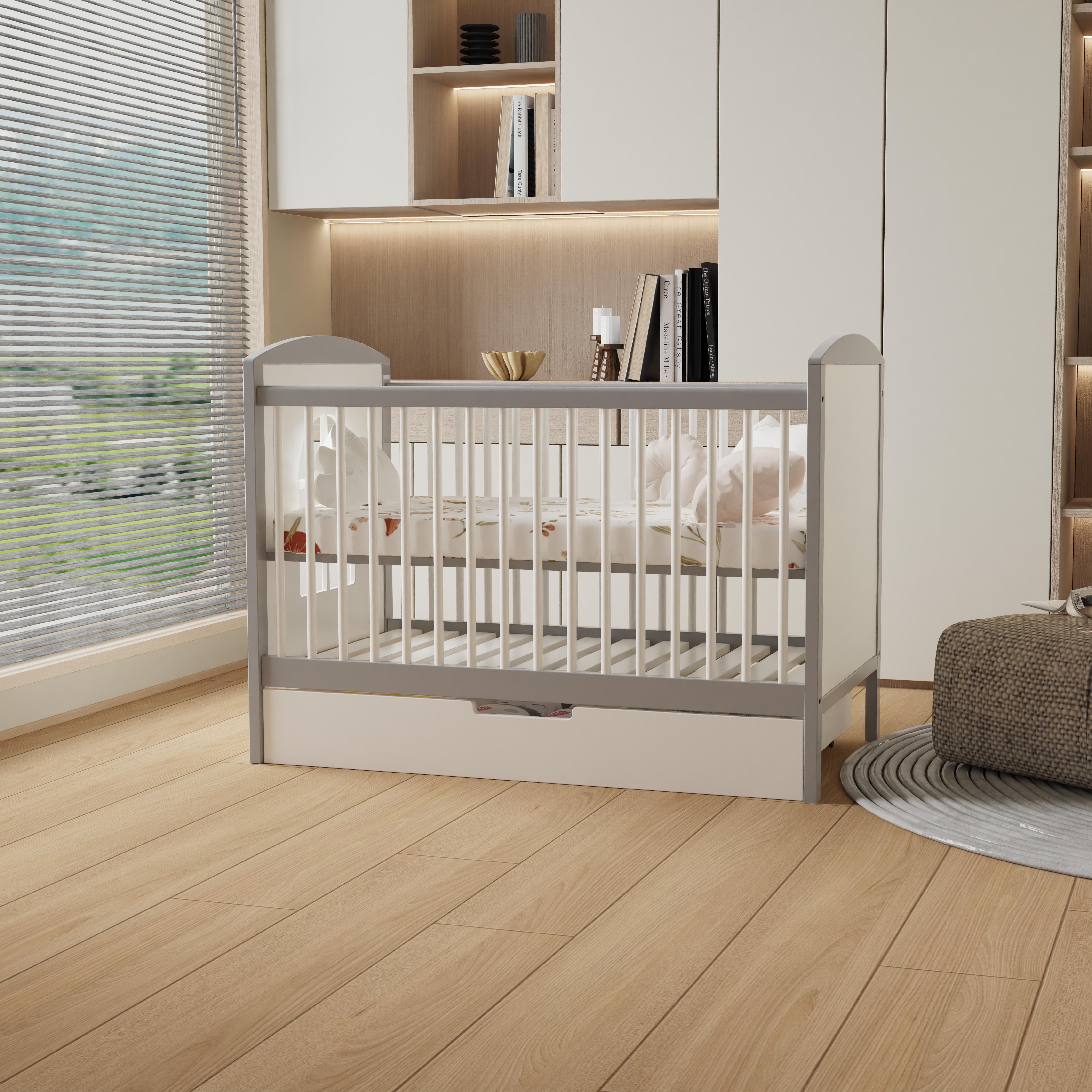 Customizable white children's bed with pull-out storage space and observation window