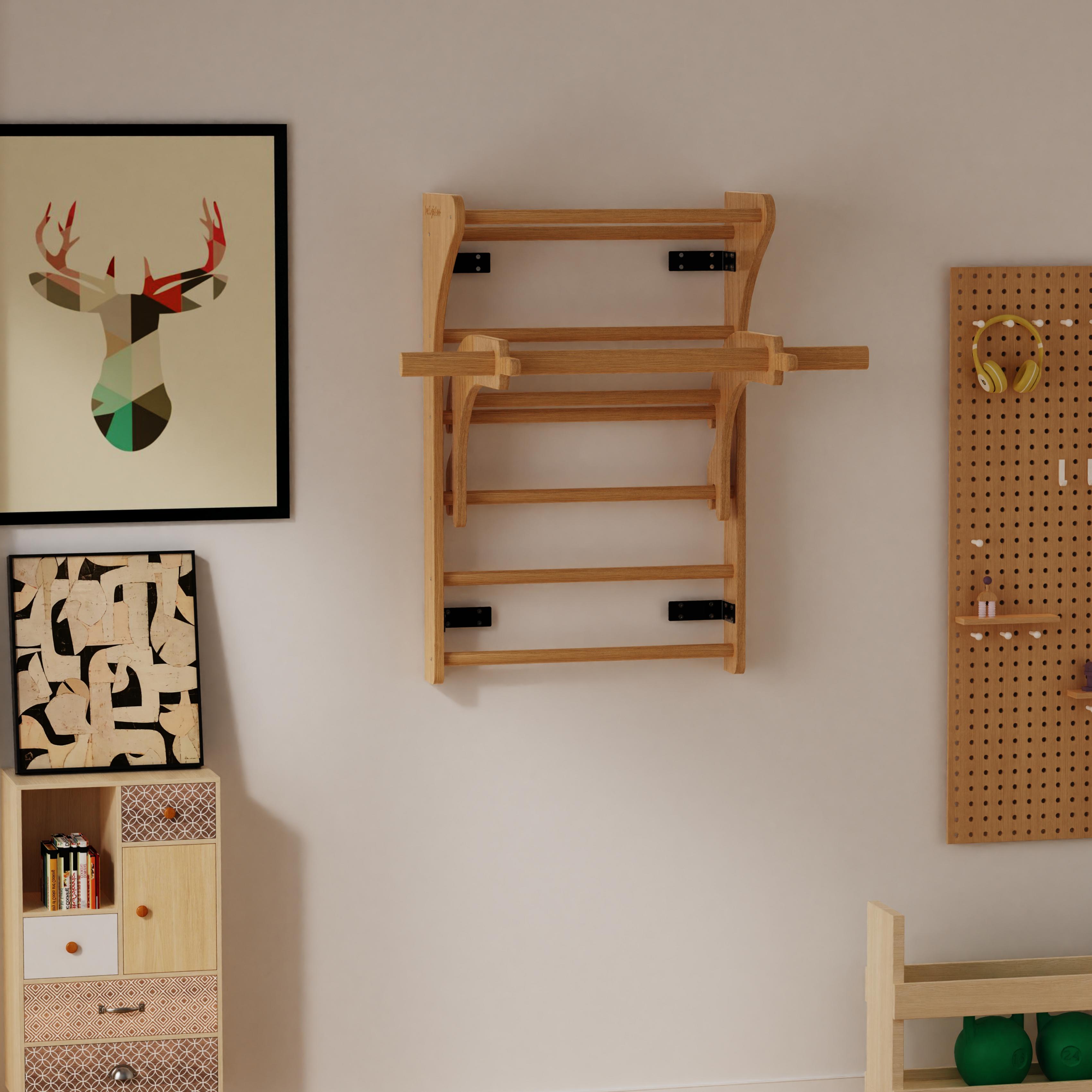Wall-mounted kids' climbing frame, made of natural solid wood for toddlers and children
