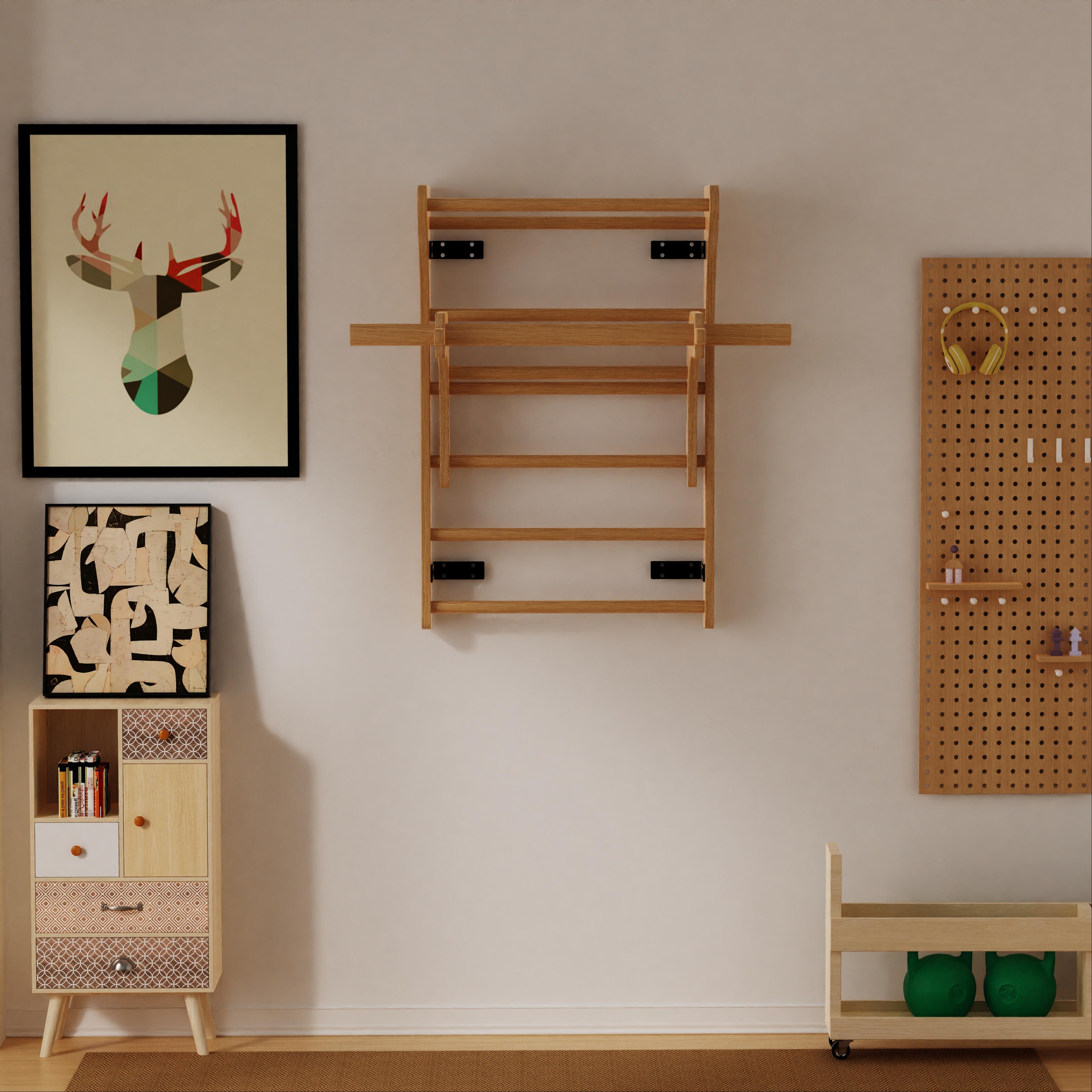Wall-mounted kids' climbing frame, made of natural solid wood for toddlers and children