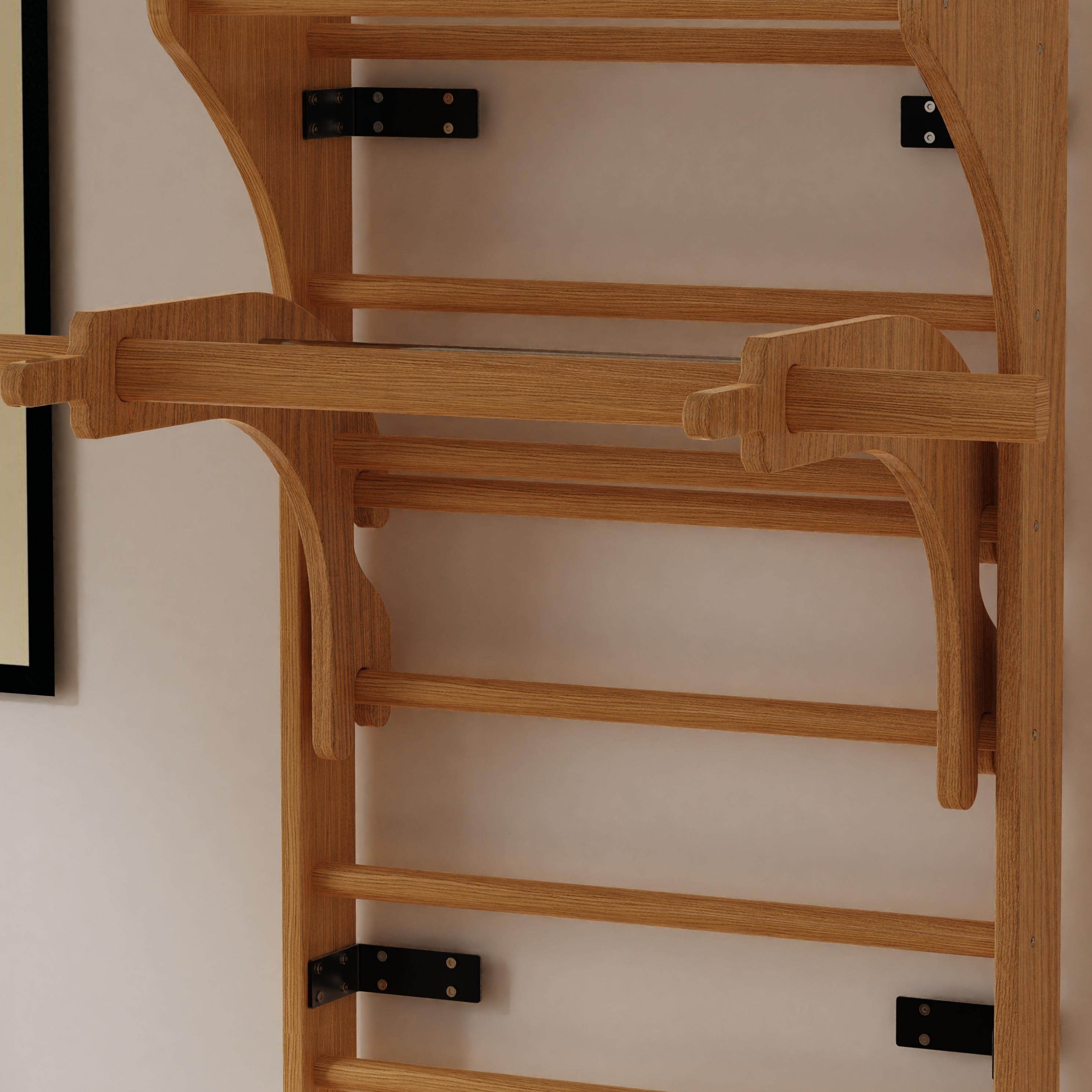 Wall-mounted kids' climbing frame, made of natural solid wood for toddlers and children