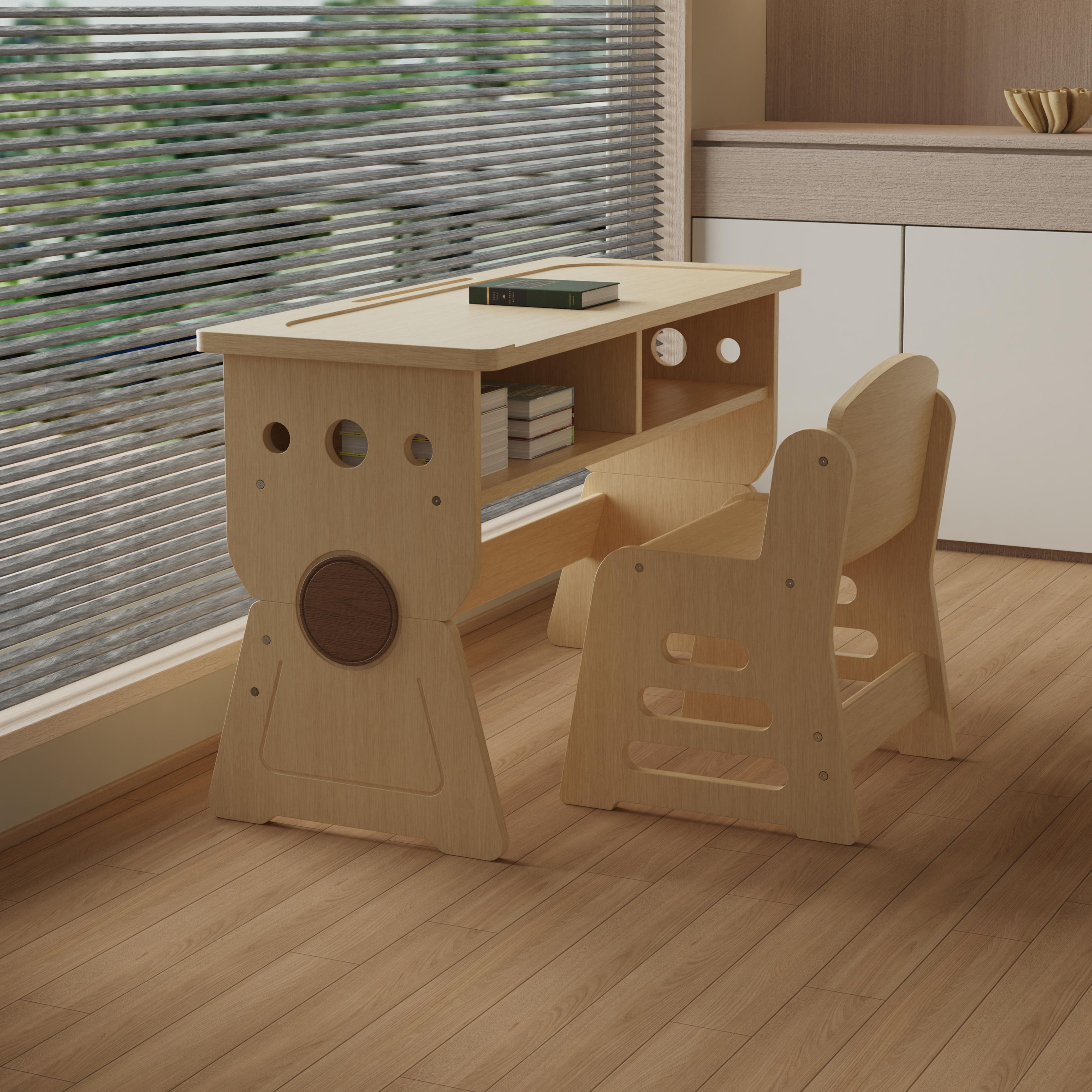 Premium Kids' Study Desk and Chair Set with Storage, Made of Natural Solid Wood
