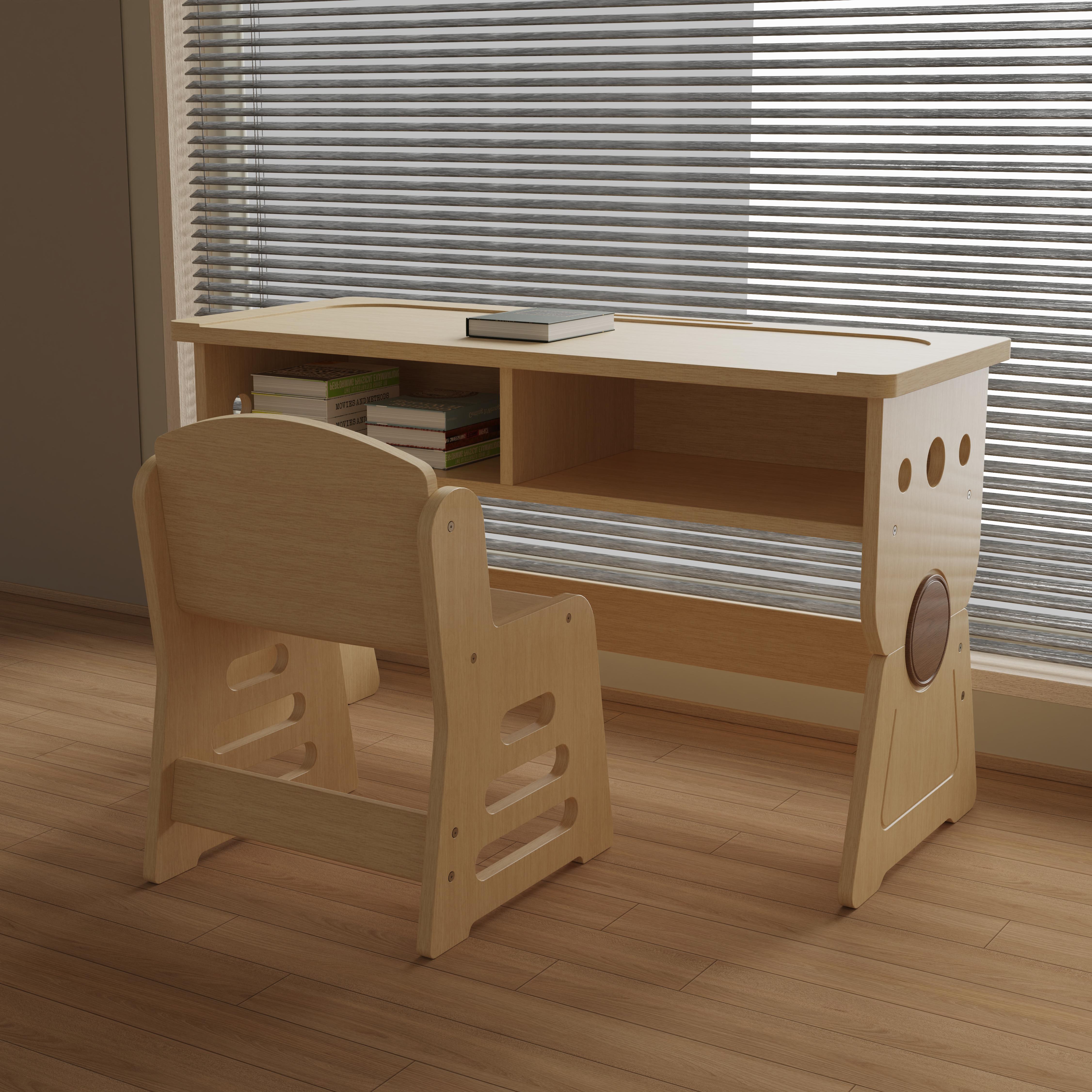 Premium Kids' Study Desk and Chair Set with Storage, Made of Natural Solid Wood