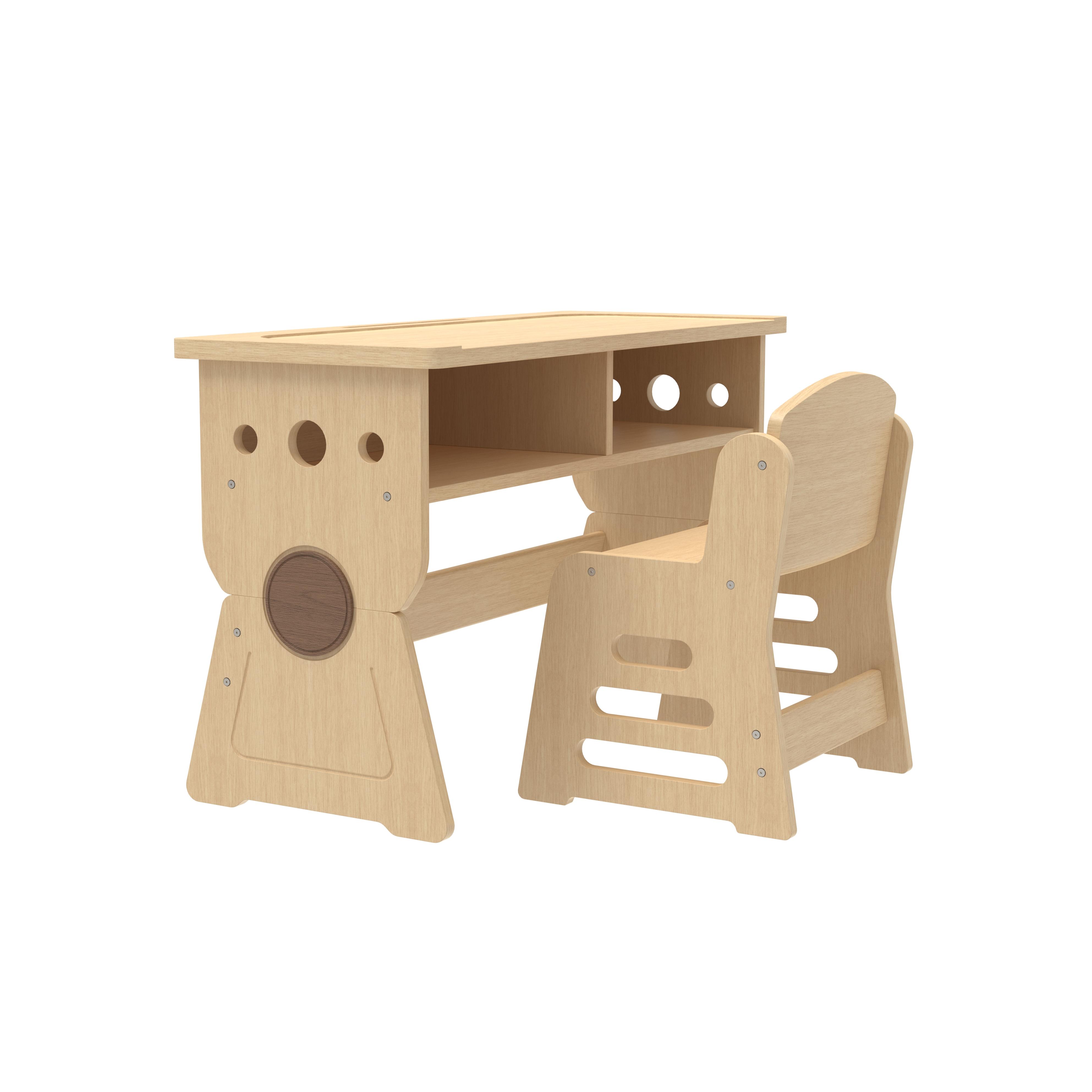 Premium Kids' Study Desk and Chair Set with Storage, Made of Natural Solid Wood
