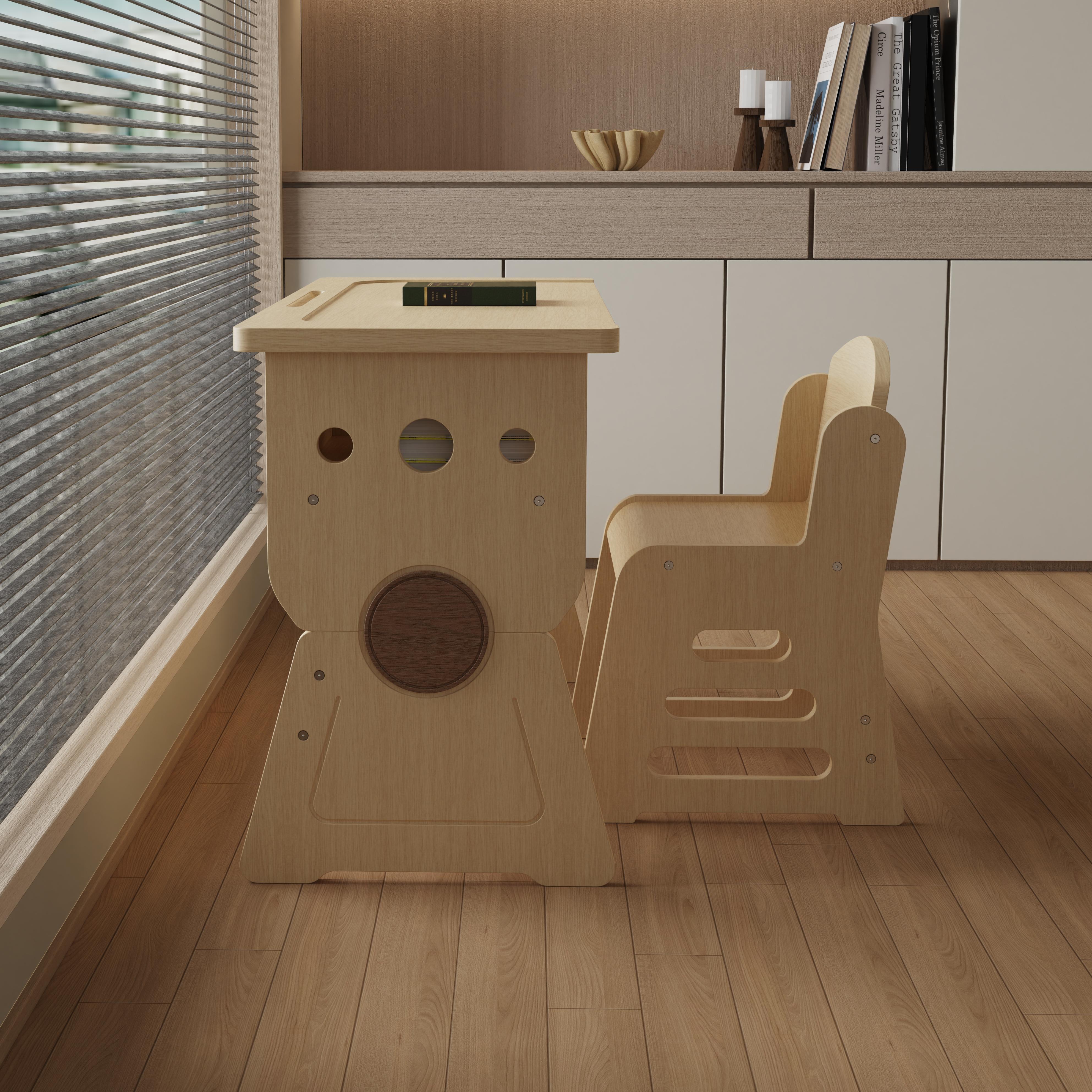 Premium Kids' Study Desk and Chair Set with Storage, Made of Natural Solid Wood