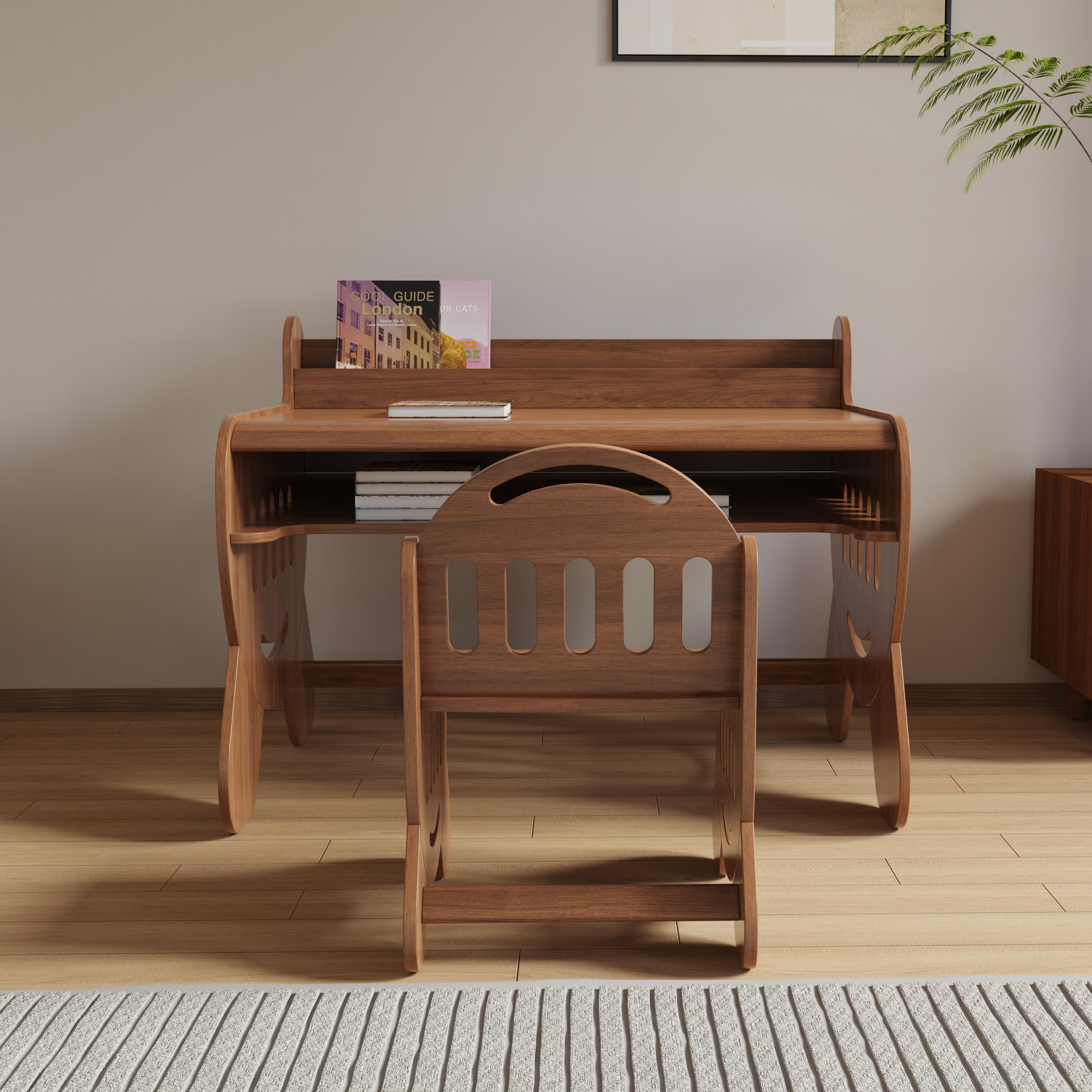 Customizable Natural Solid Wood Kids Study Desk and Chair Set with Bookshelf
