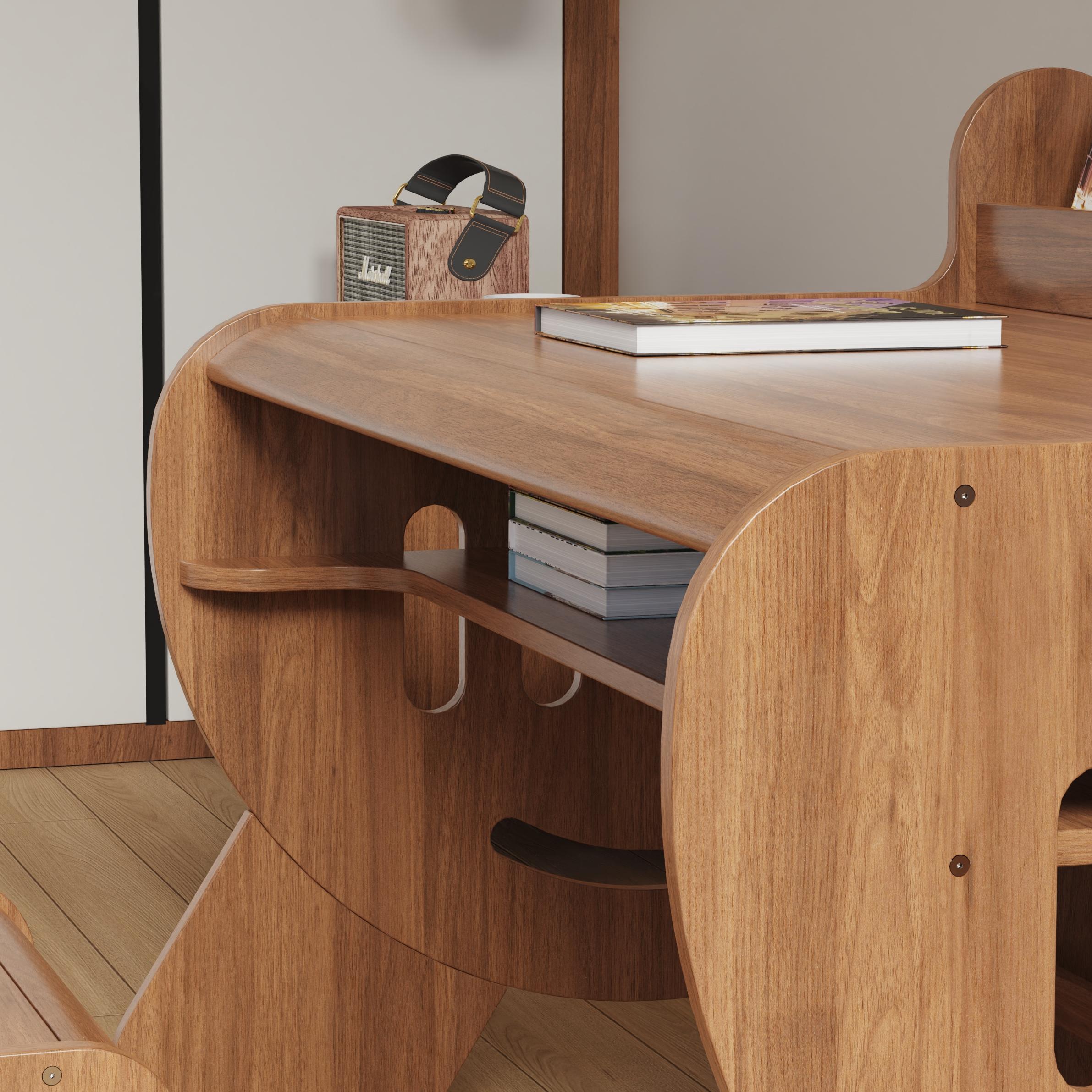 Customizable Natural Solid Wood Kids Study Desk and Chair Set with Bookshelf