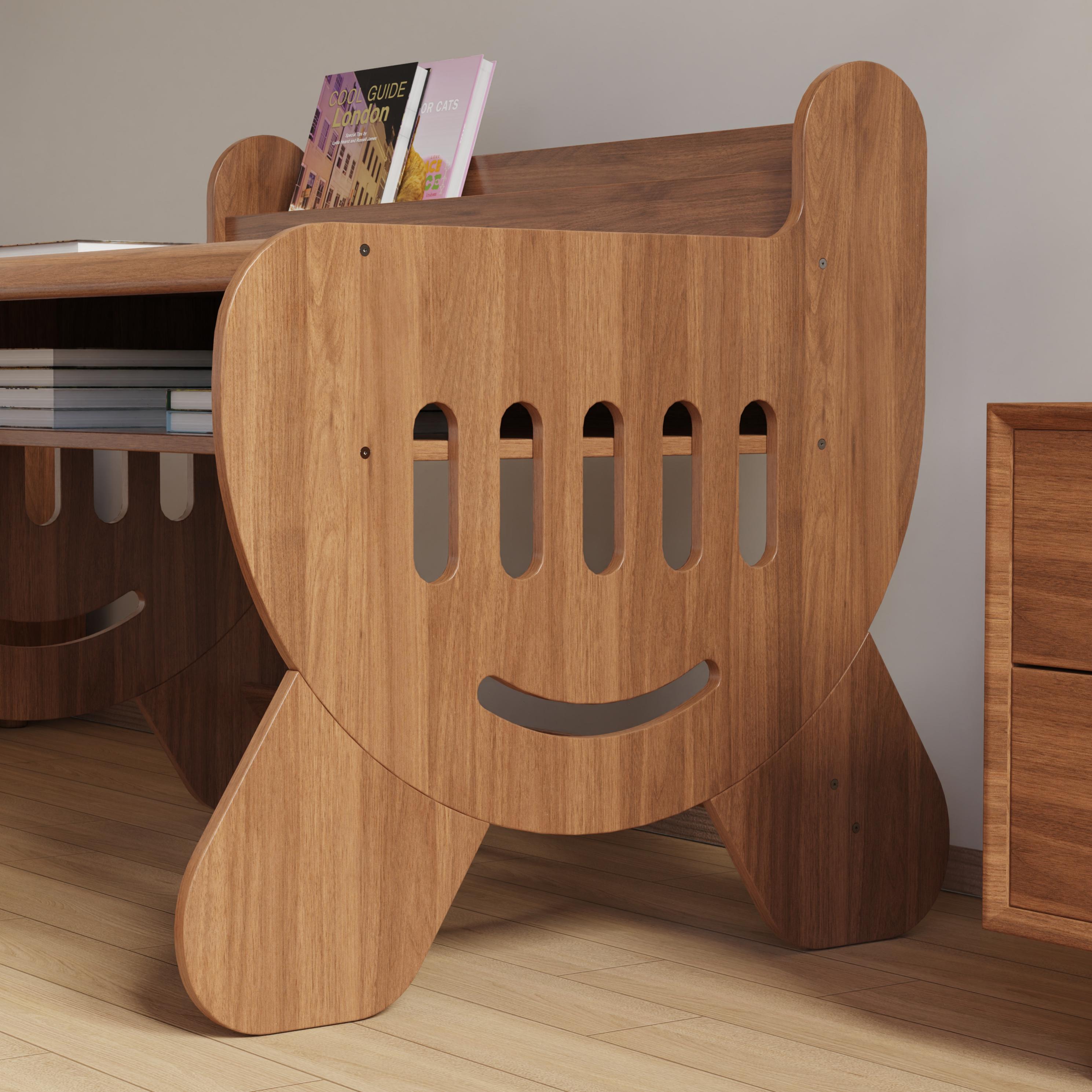 Customizable Natural Solid Wood Kids Study Desk and Chair Set with Bookshelf