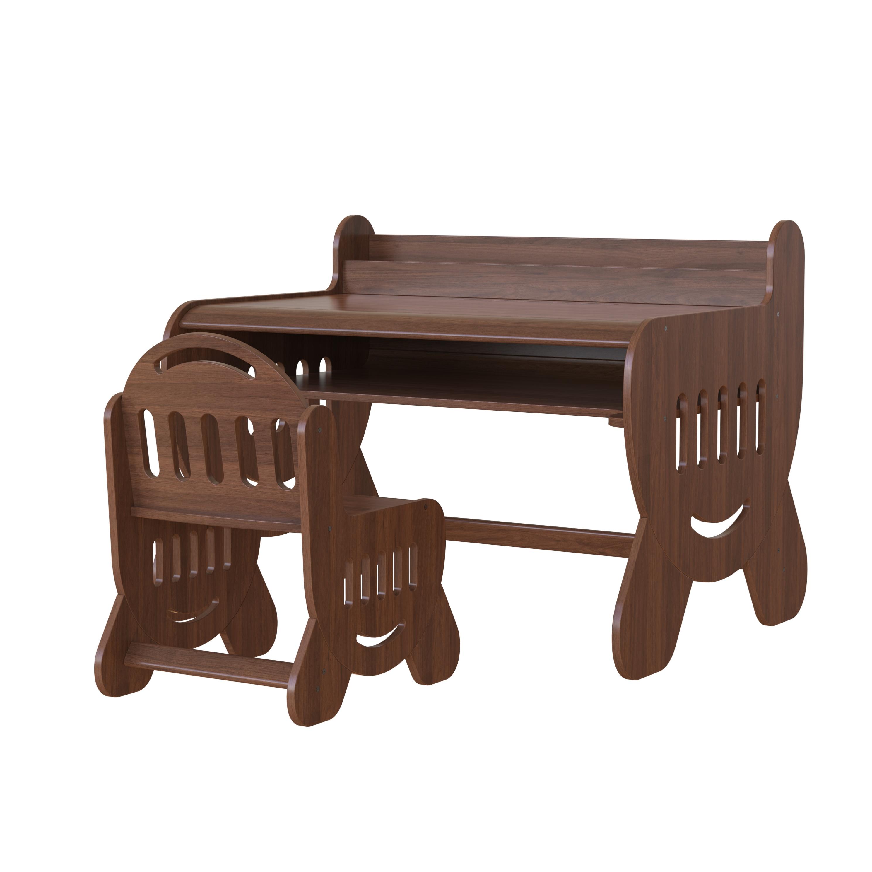 Customizable Natural Solid Wood Kids Study Desk and Chair Set with Bookshelf