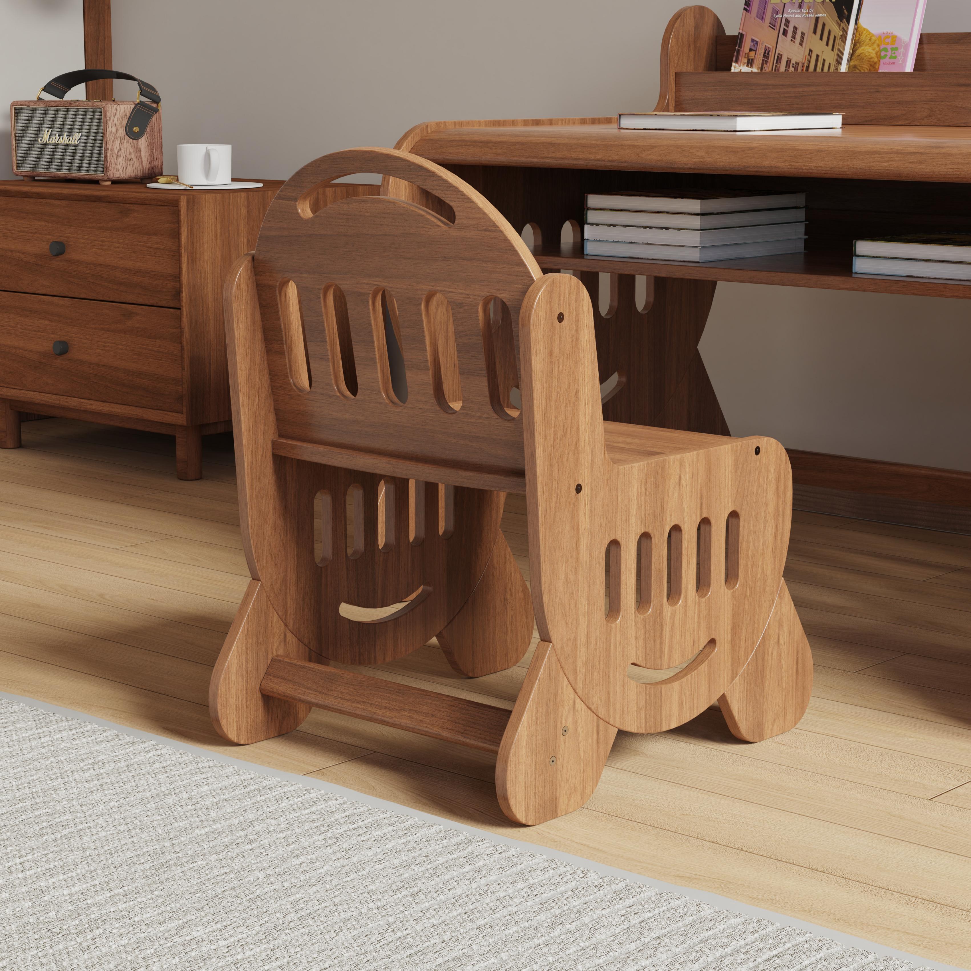 Customizable Natural Solid Wood Kids Study Desk and Chair Set with Bookshelf