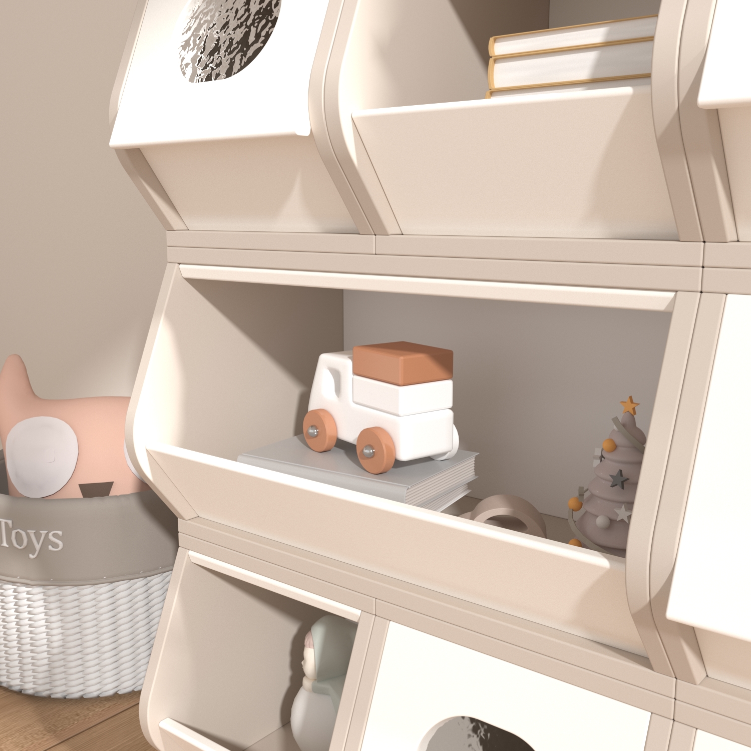 Solid Wood Kids Modular Storage Cabinet Flip Stack Design Toy  And Clothes Classification Organizer