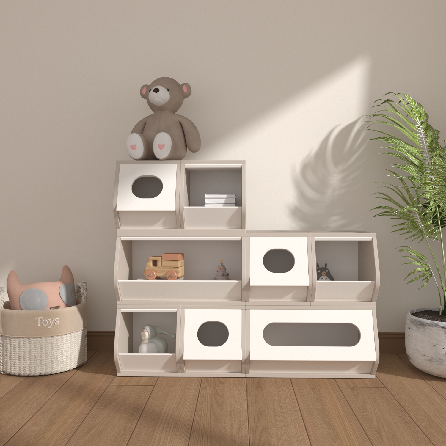 Solid Wood Kids Modular Storage Cabinet Flip Stack Design Toy  And Clothes Classification Organizer