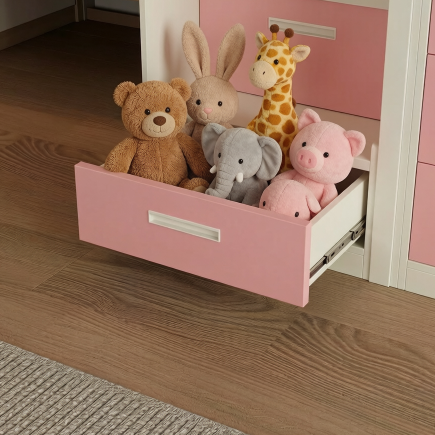 Fairytale Theme Kids Loft Bed: All-in-One with Stairs, Study Desk & Storage Cabinet