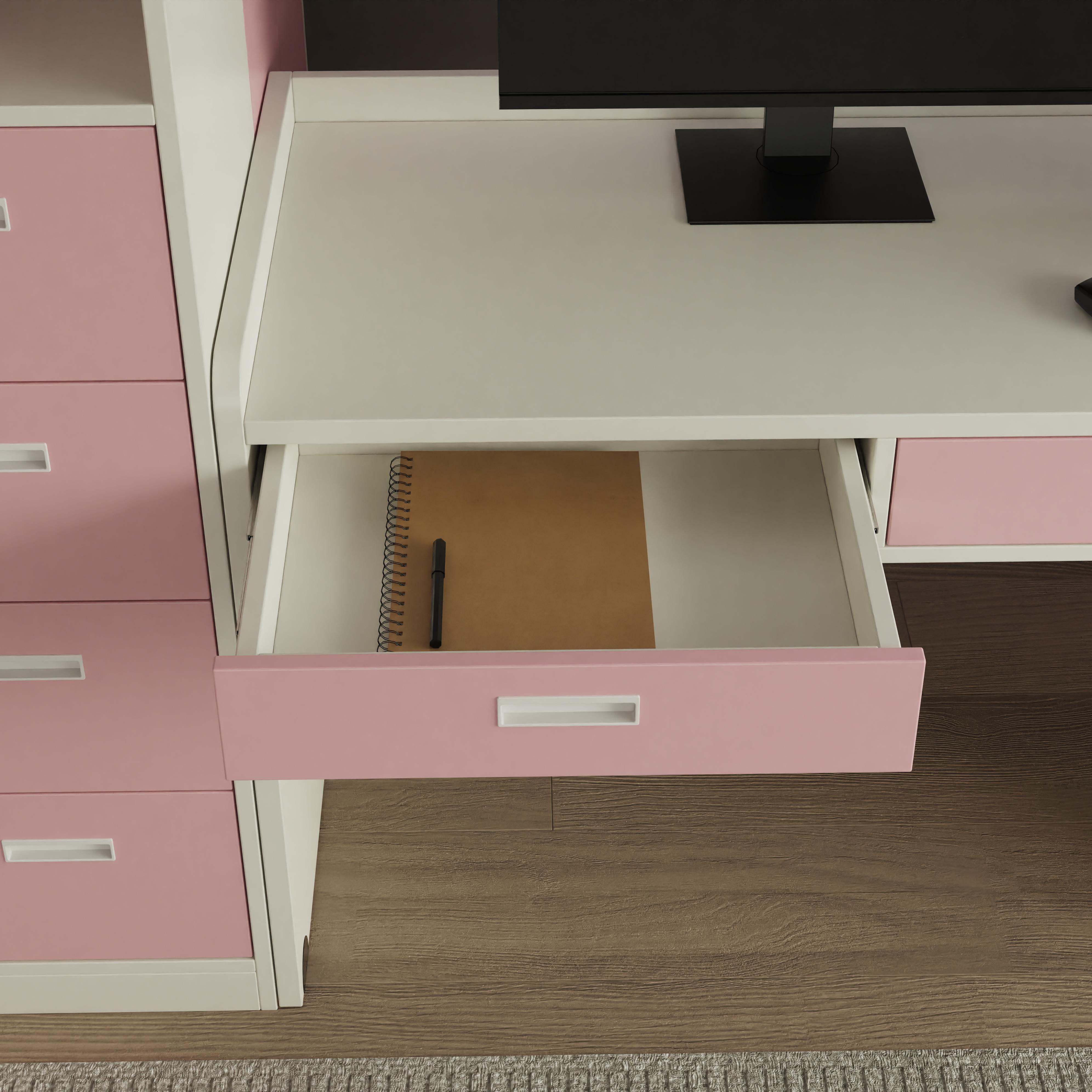 Fairytale Theme Kids Loft Bed: All-in-One with Stairs, Study Desk & Storage Cabinet