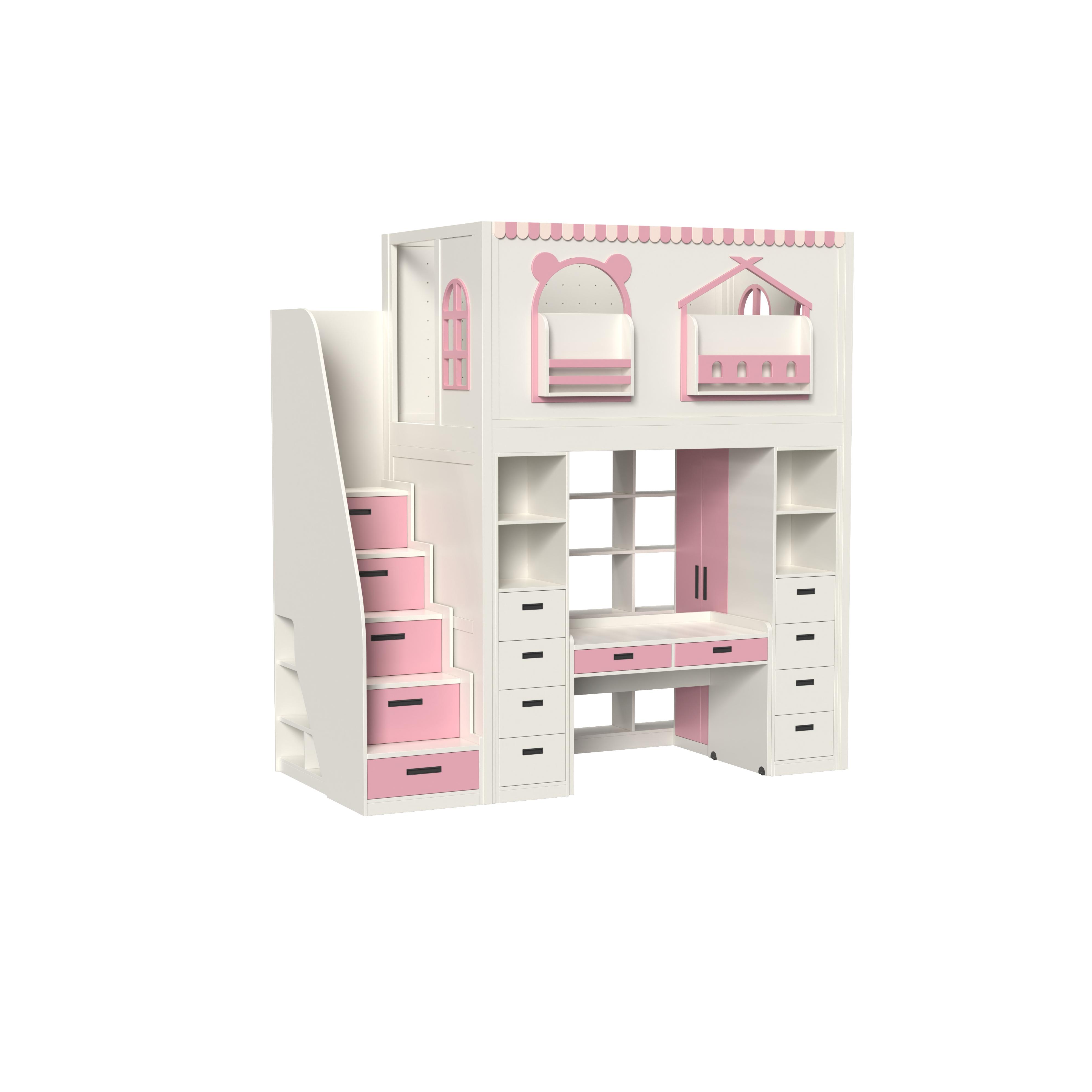 Fairytale Theme Kids Loft Bed: All-in-One with Stairs, Study Desk & Storage Cabinet