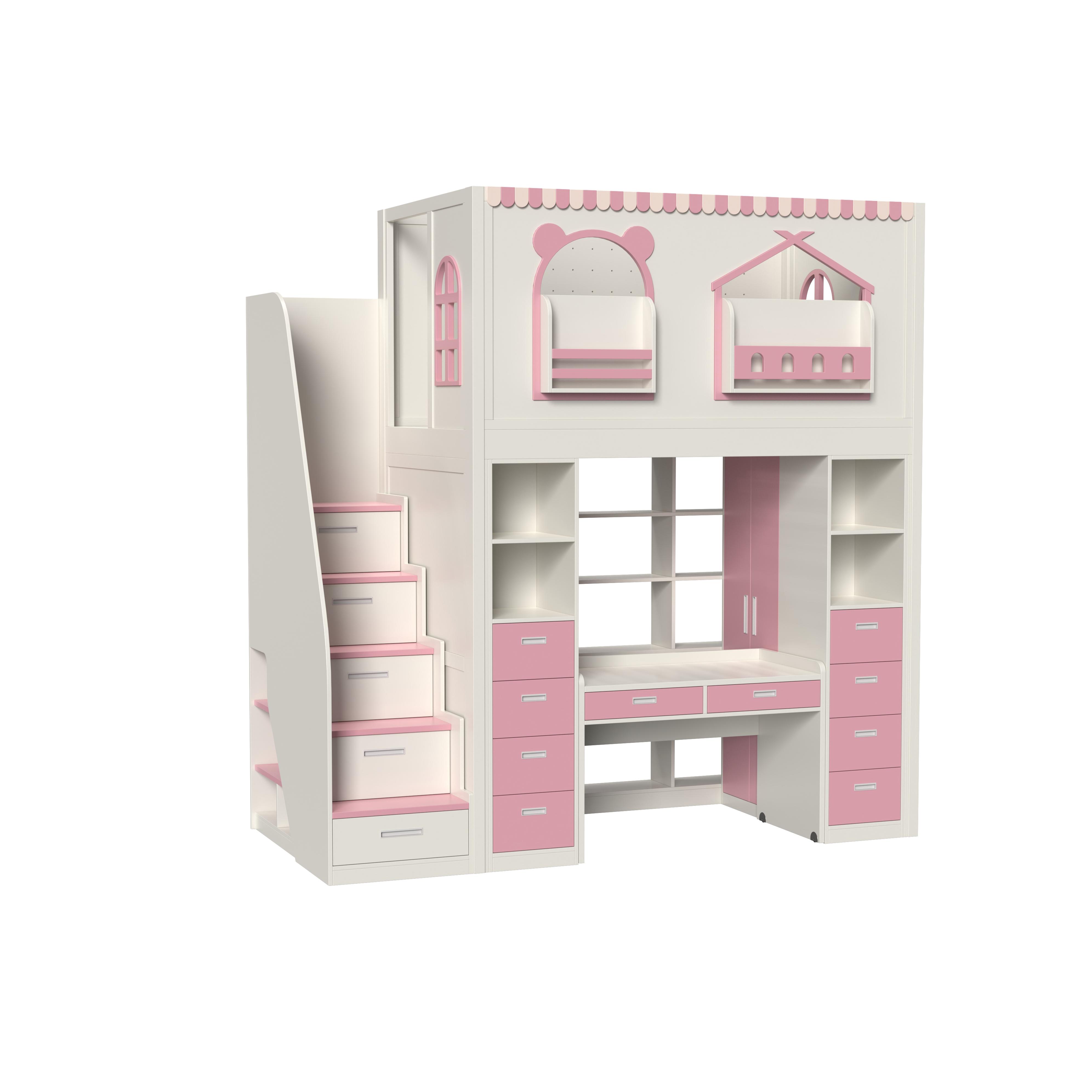 Fairytale Theme Kids Loft Bed: All-in-One with Stairs, Study Desk & Storage Cabinet