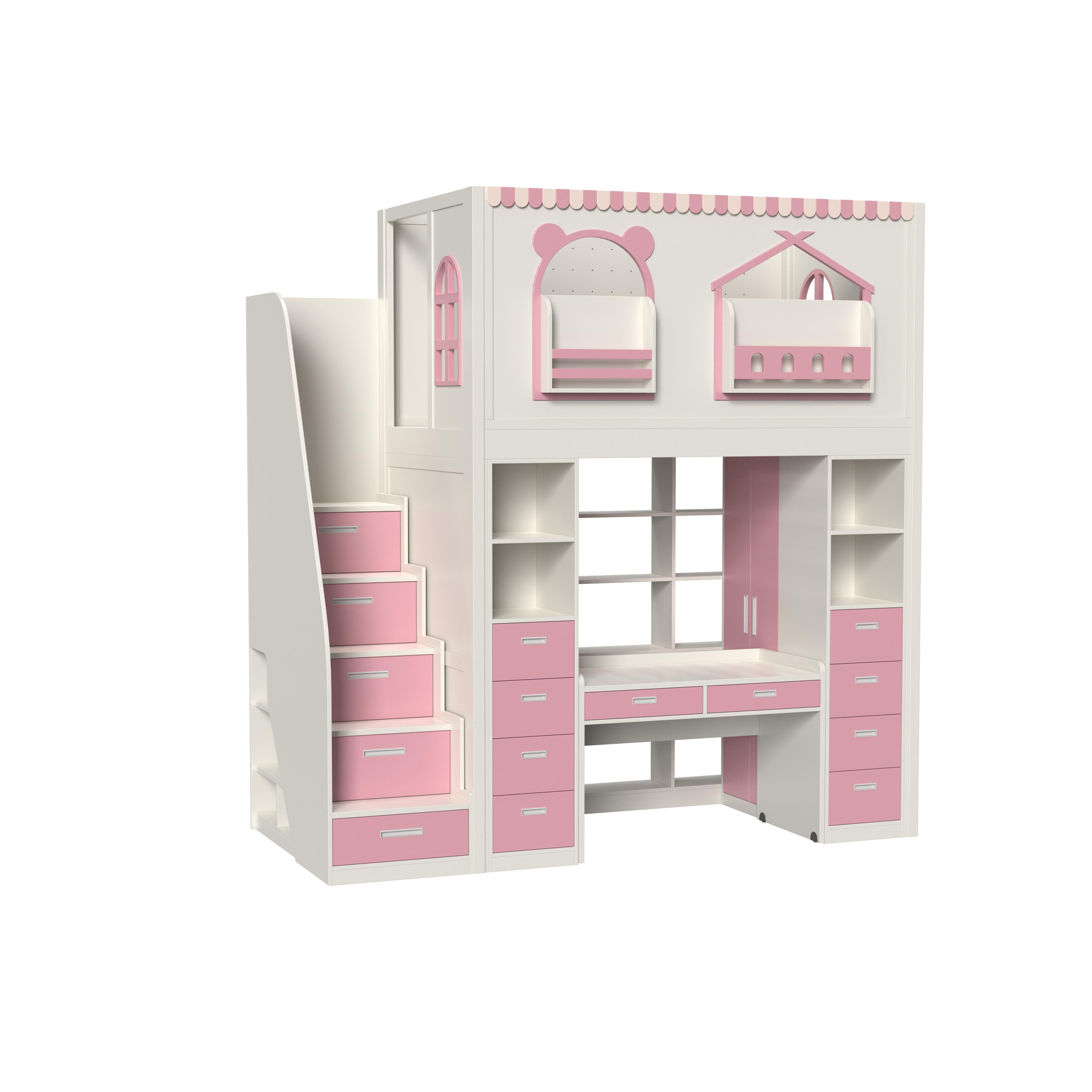 Fairytale Theme Kids Loft Bed: All-in-One with Stairs, Study Desk & Storage Cabinet