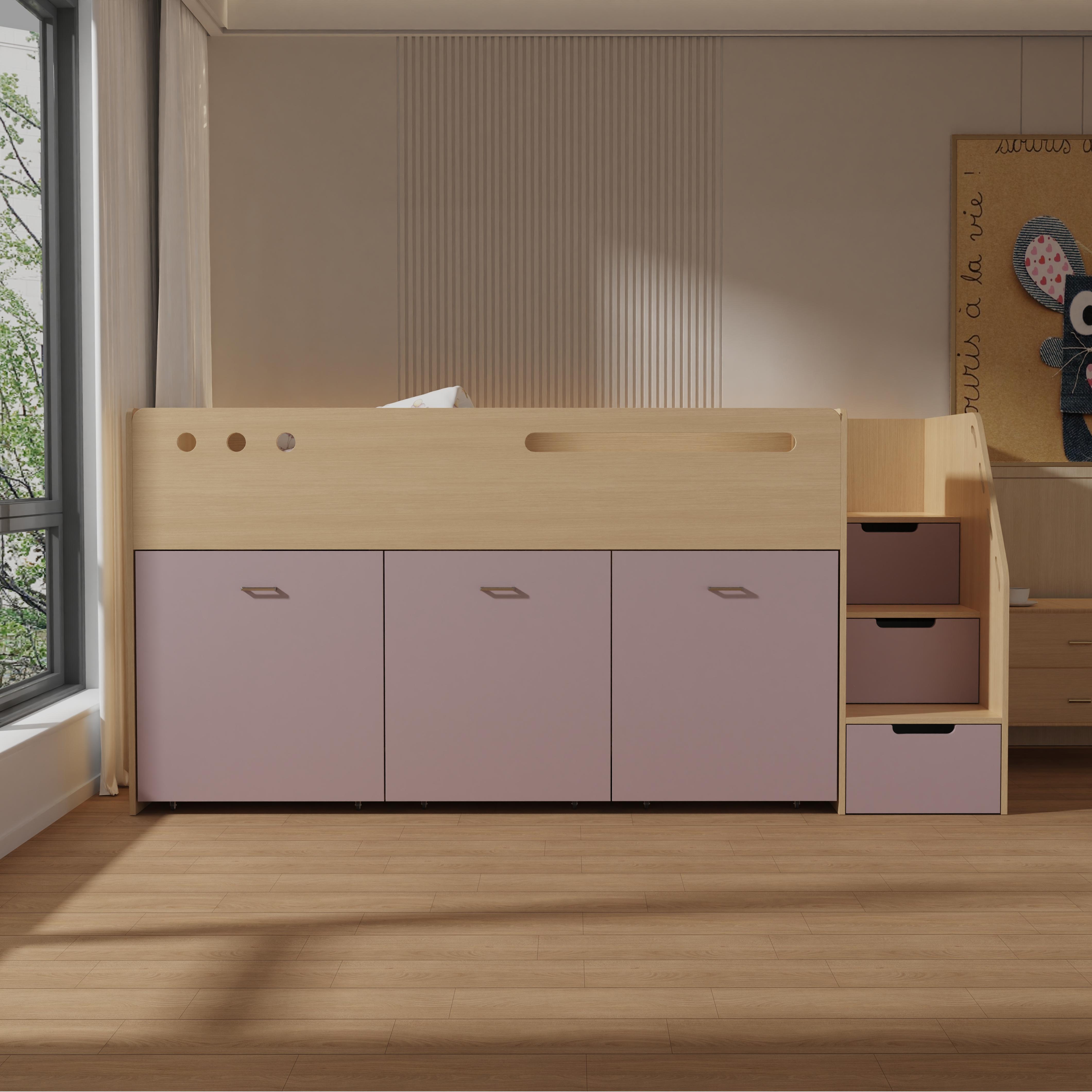 Space-Saving Kids Loft Bed with Storage Drawers & Shelves – Cute Pink Design!