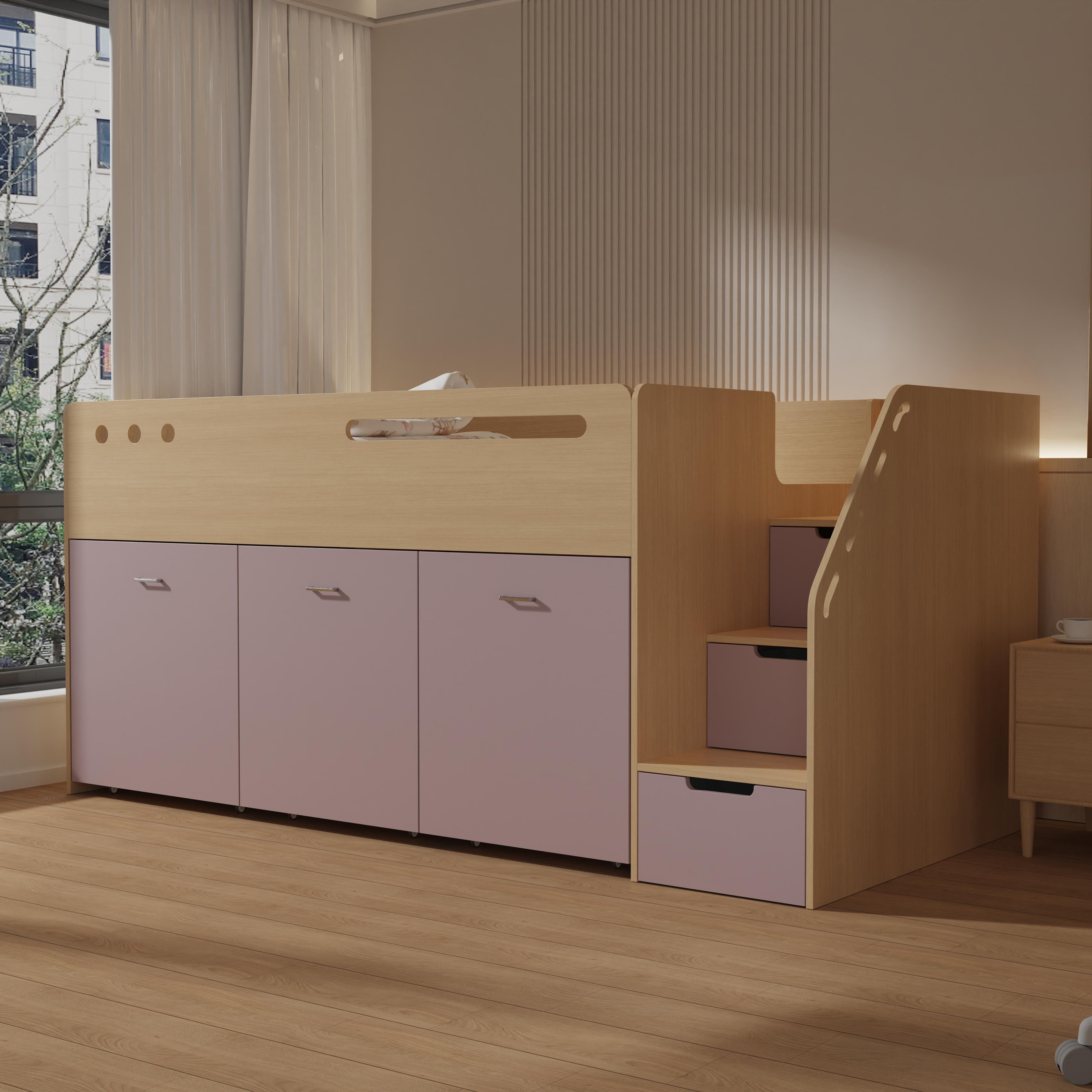 Space-Saving Kids Loft Bed with Storage Drawers & Shelves – Cute Pink Design!