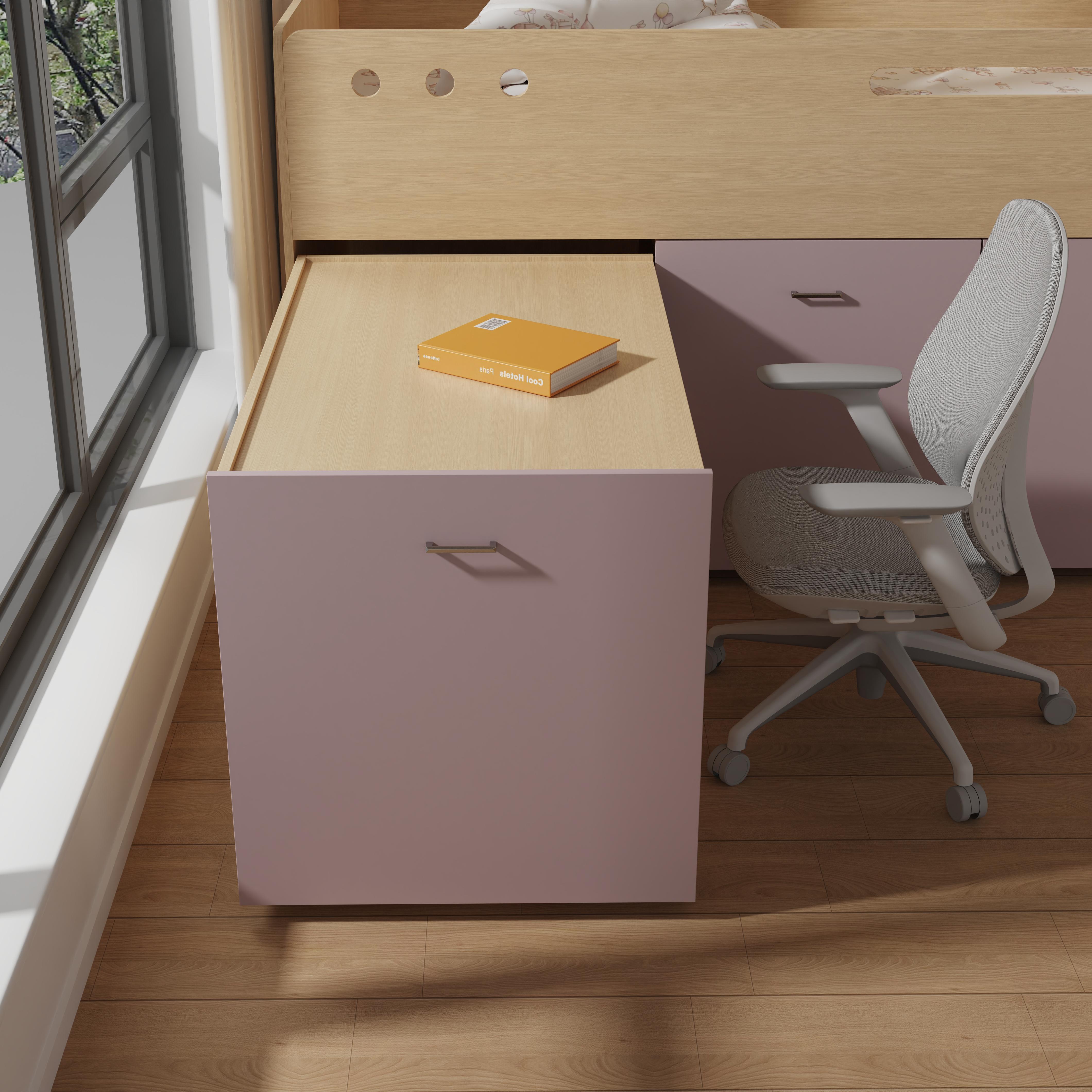 Space-Saving Kids Loft Bed with Storage Drawers & Shelves – Cute Pink Design!