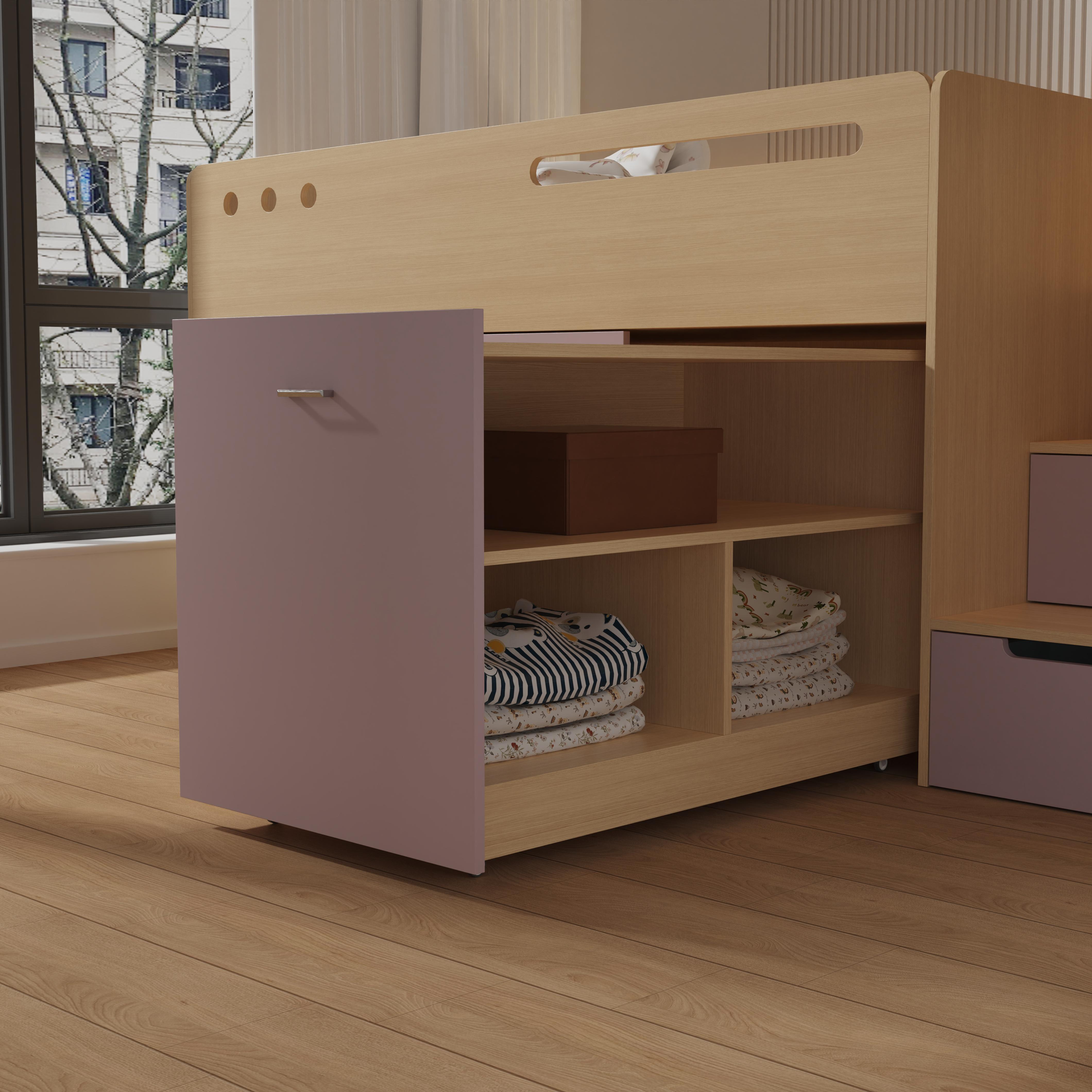 Space-Saving Kids Loft Bed with Storage Drawers & Shelves – Cute Pink Design!