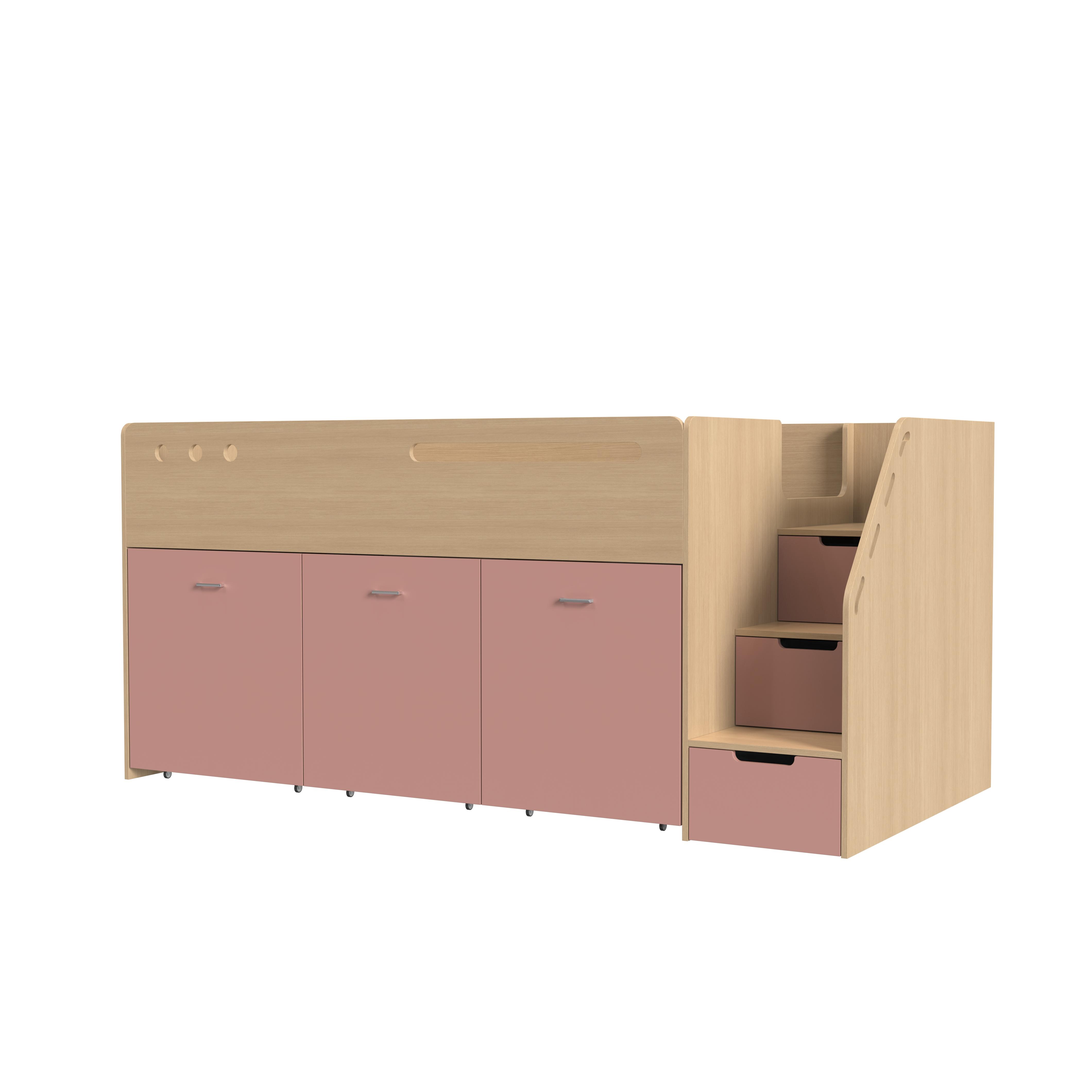 Space-Saving Kids Loft Bed with Storage Drawers & Shelves – Cute Pink Design!