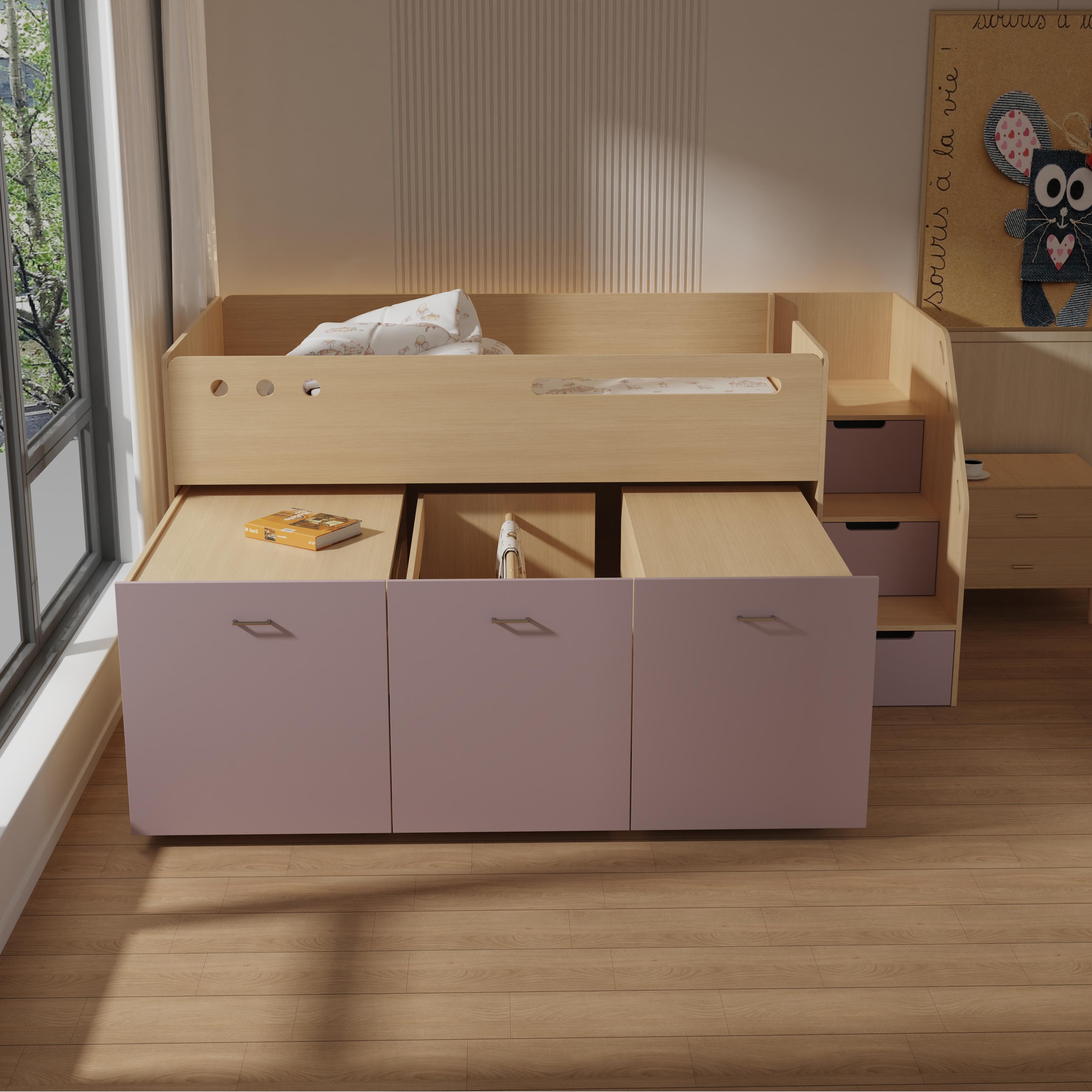 Space-Saving Kids Loft Bed with Storage Drawers & Shelves – Cute Pink Design!