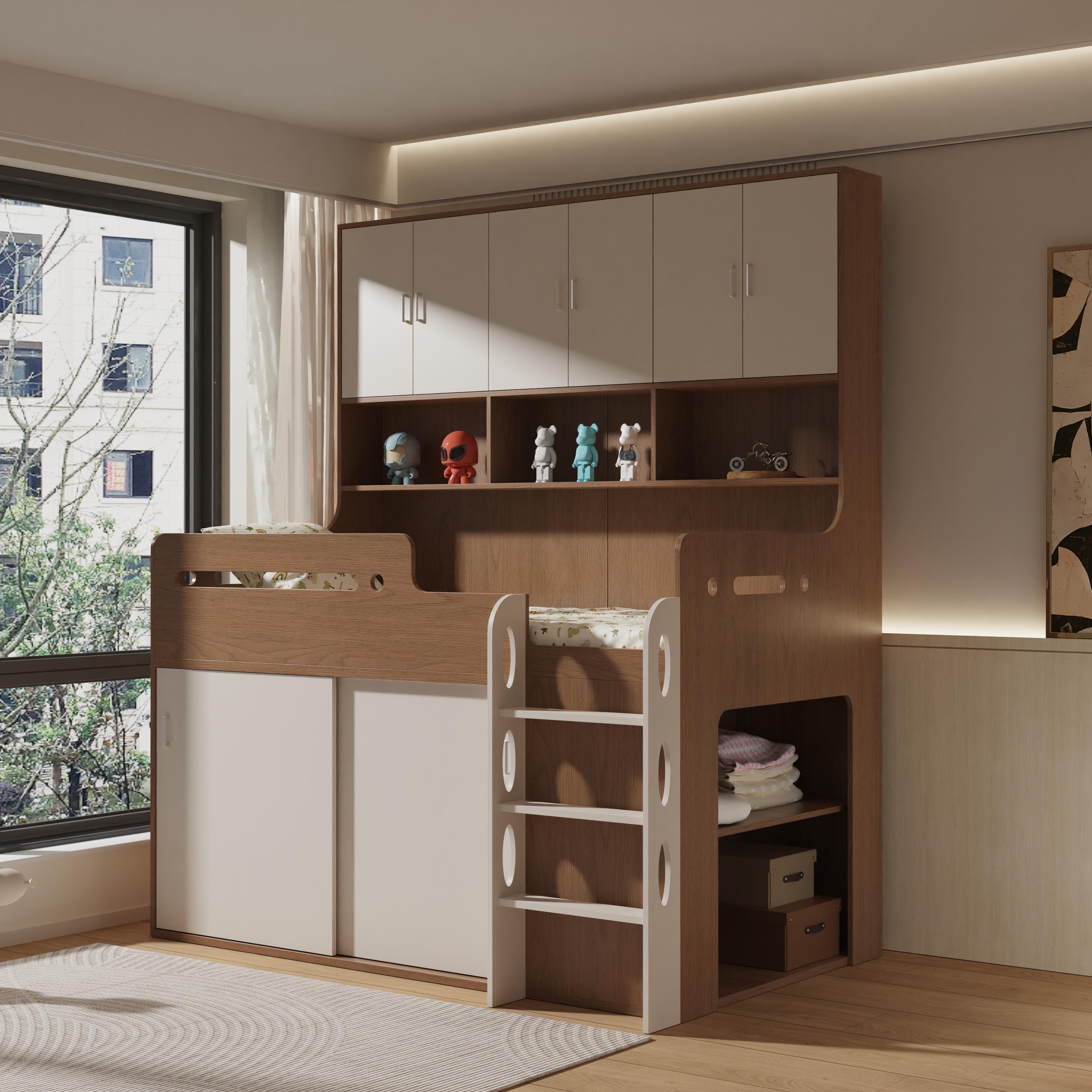Kids loft bed with storage & study area – modern wood design