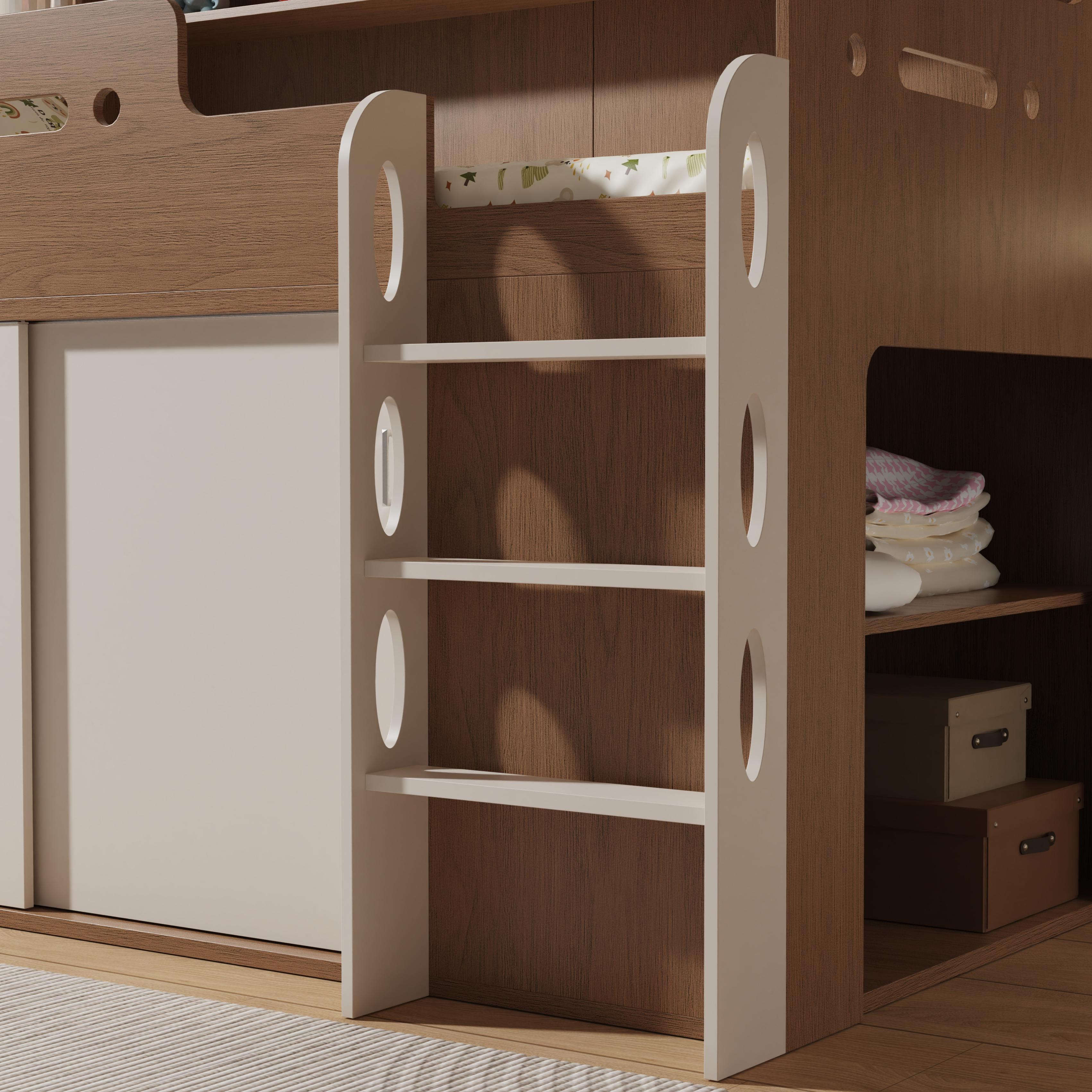 Kids loft bed with storage & study area – modern wood design