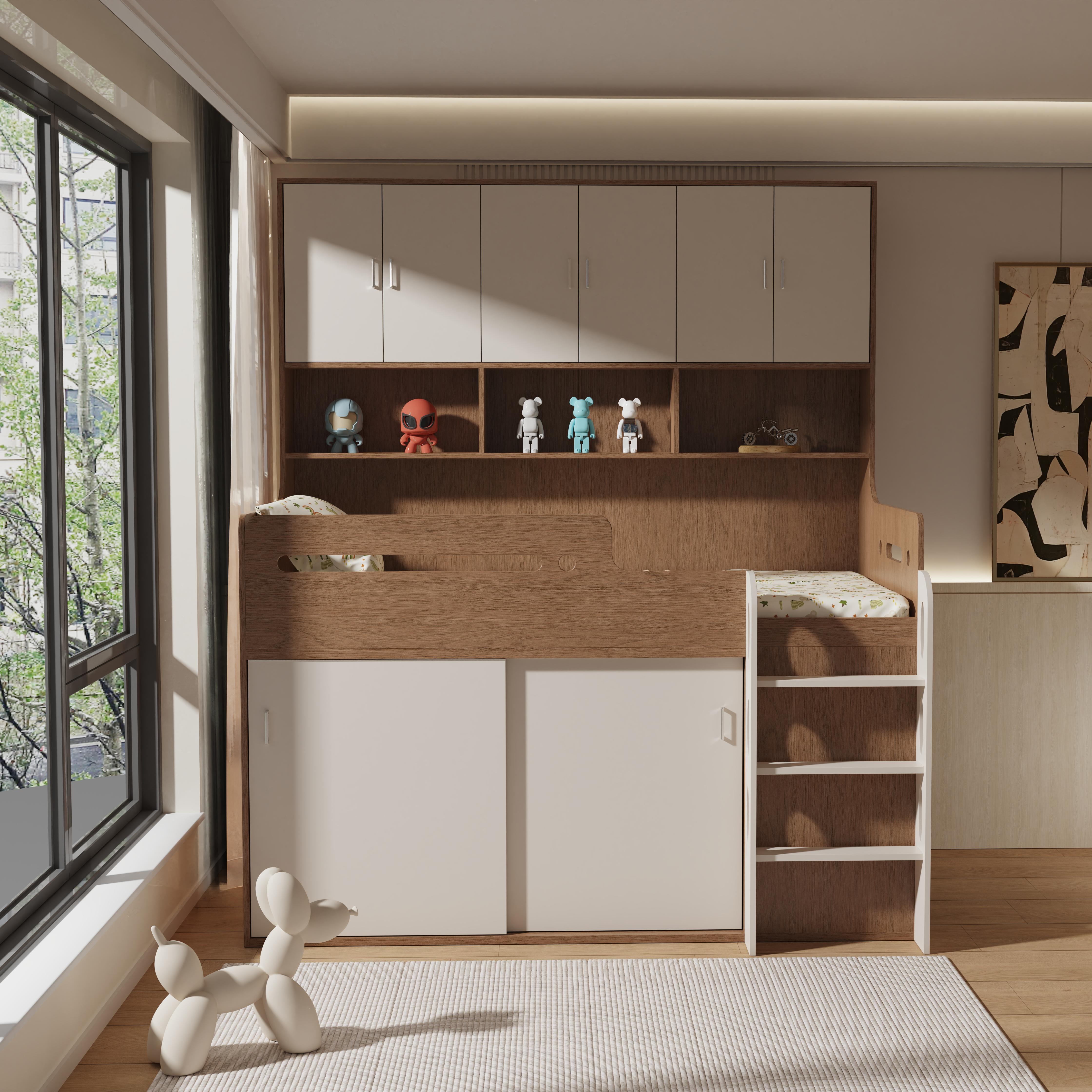 Kids loft bed with storage & study area – modern wood design