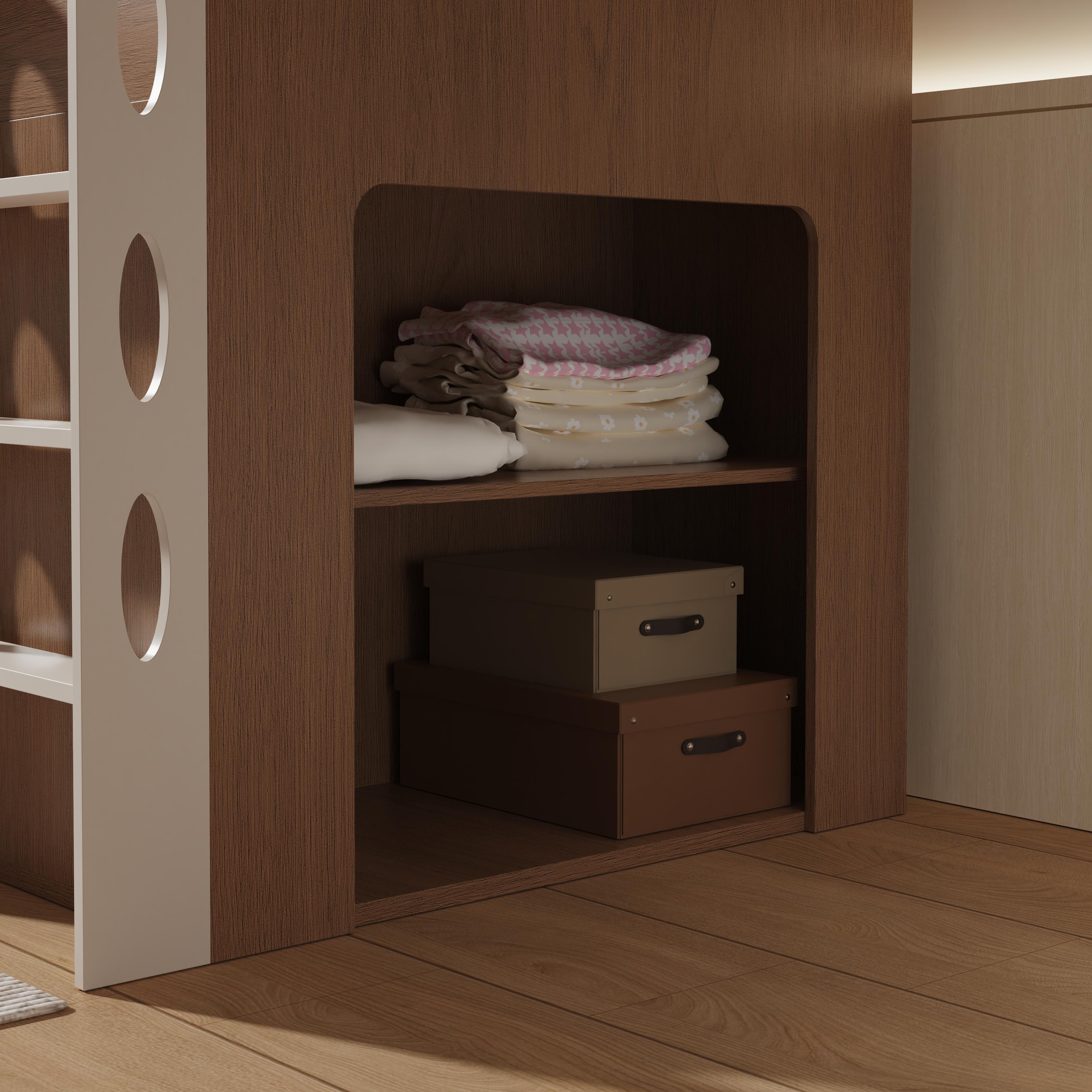 Kids loft bed with storage & study area – modern wood design