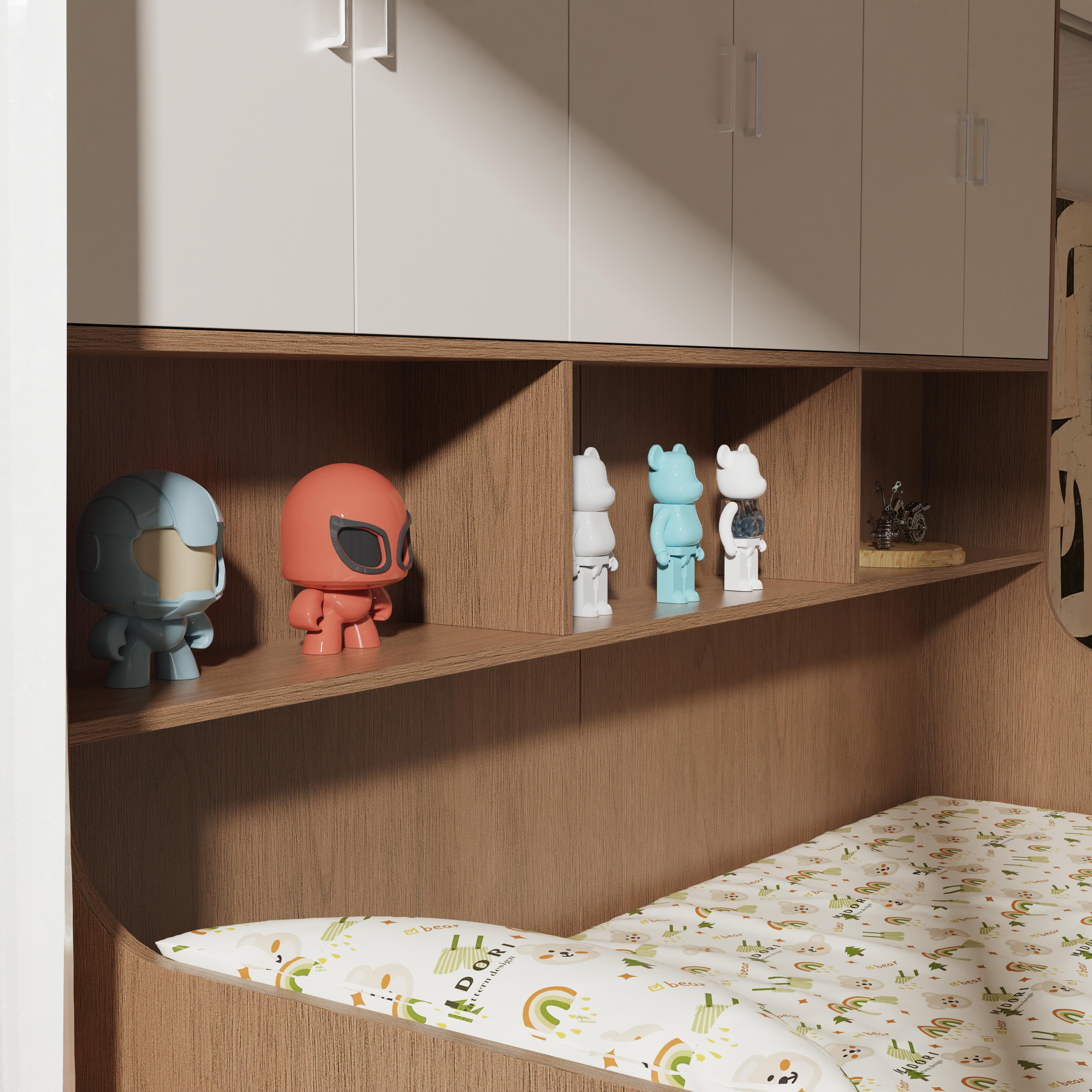 Kids loft bed with storage & study area – modern wood design