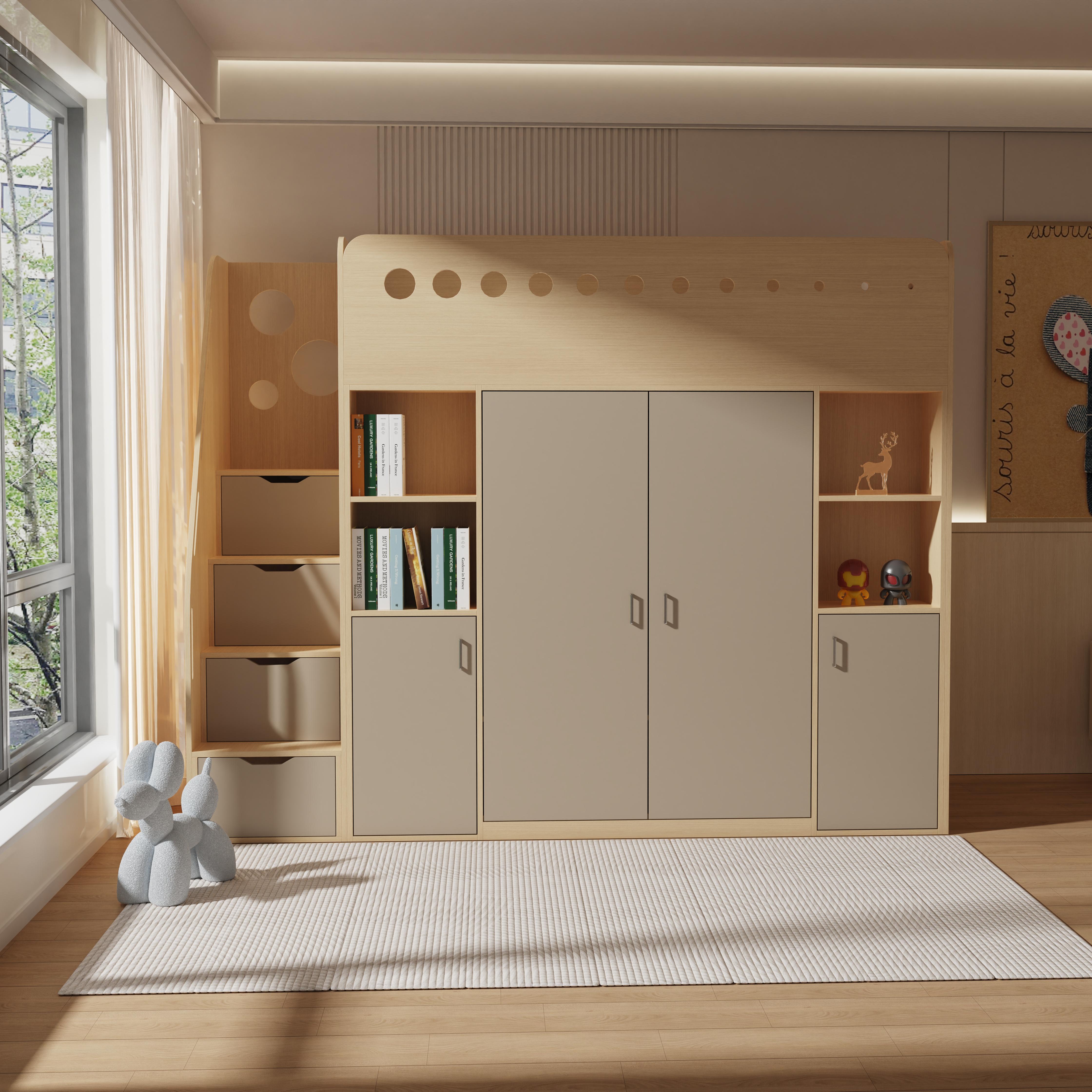 Kids Loft Bed with Storage & Study Area – Modern Wood Design