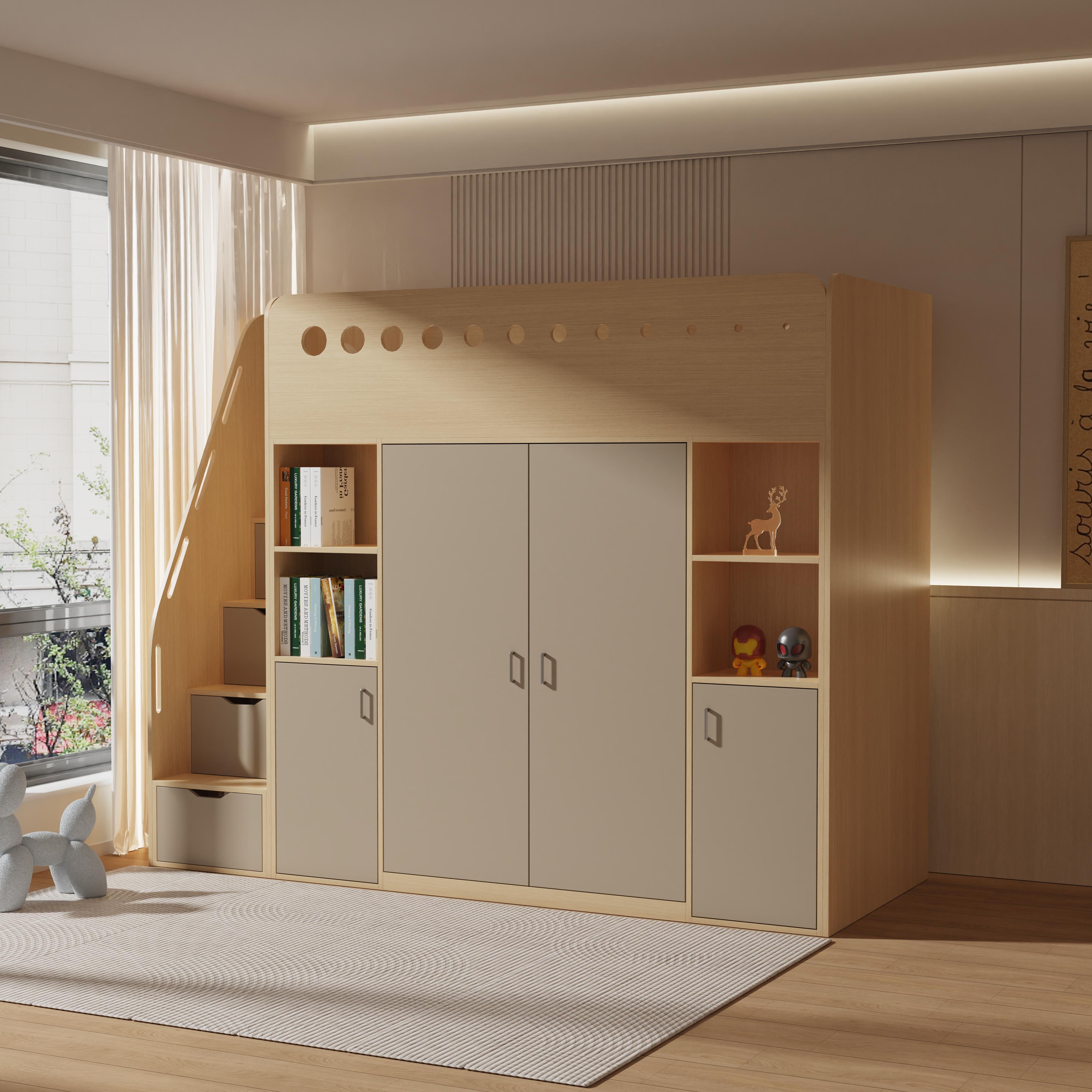 Kids Loft Bed with Storage & Study Area – Modern Wood Design