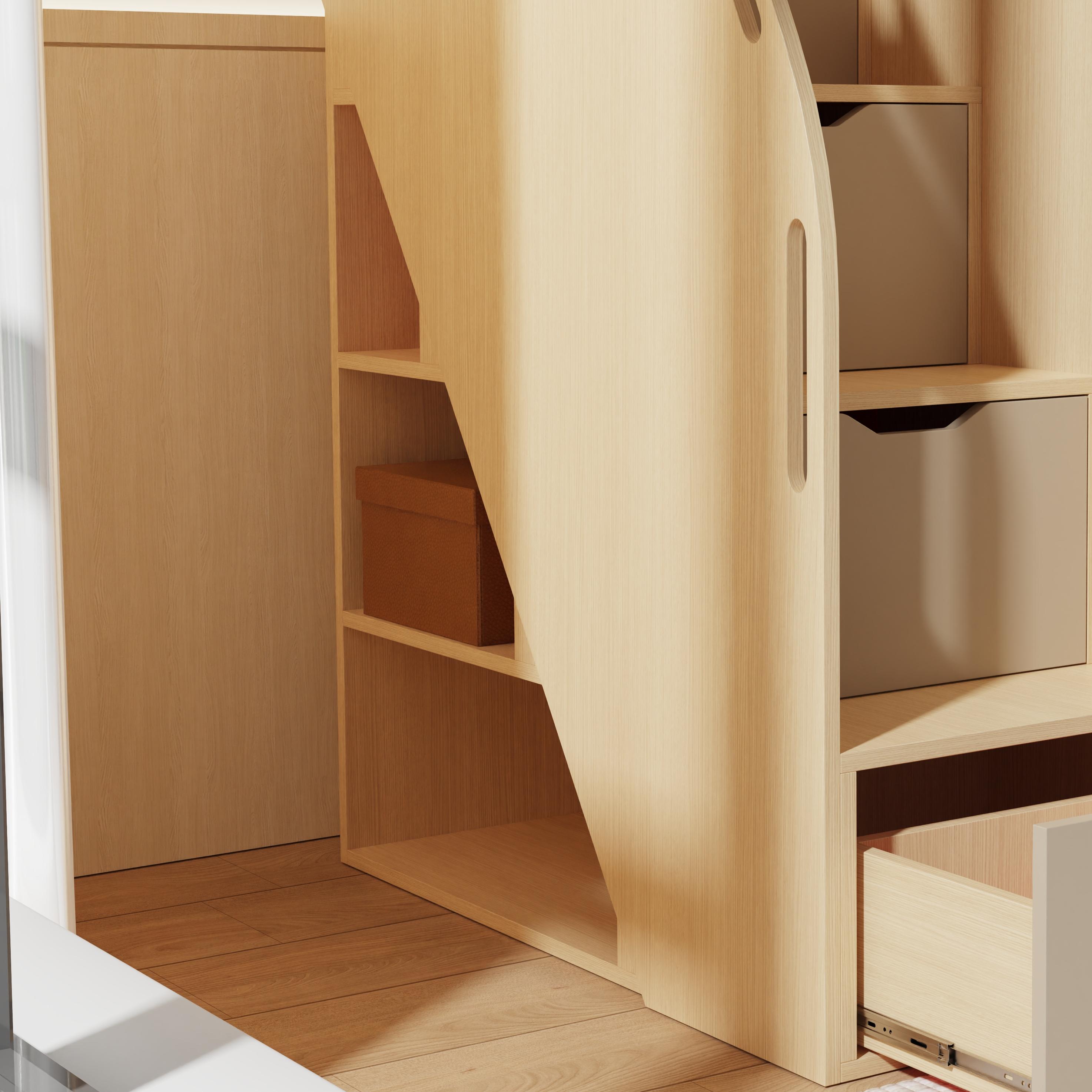 Kids Loft Bed with Storage & Study Area – Modern Wood Design