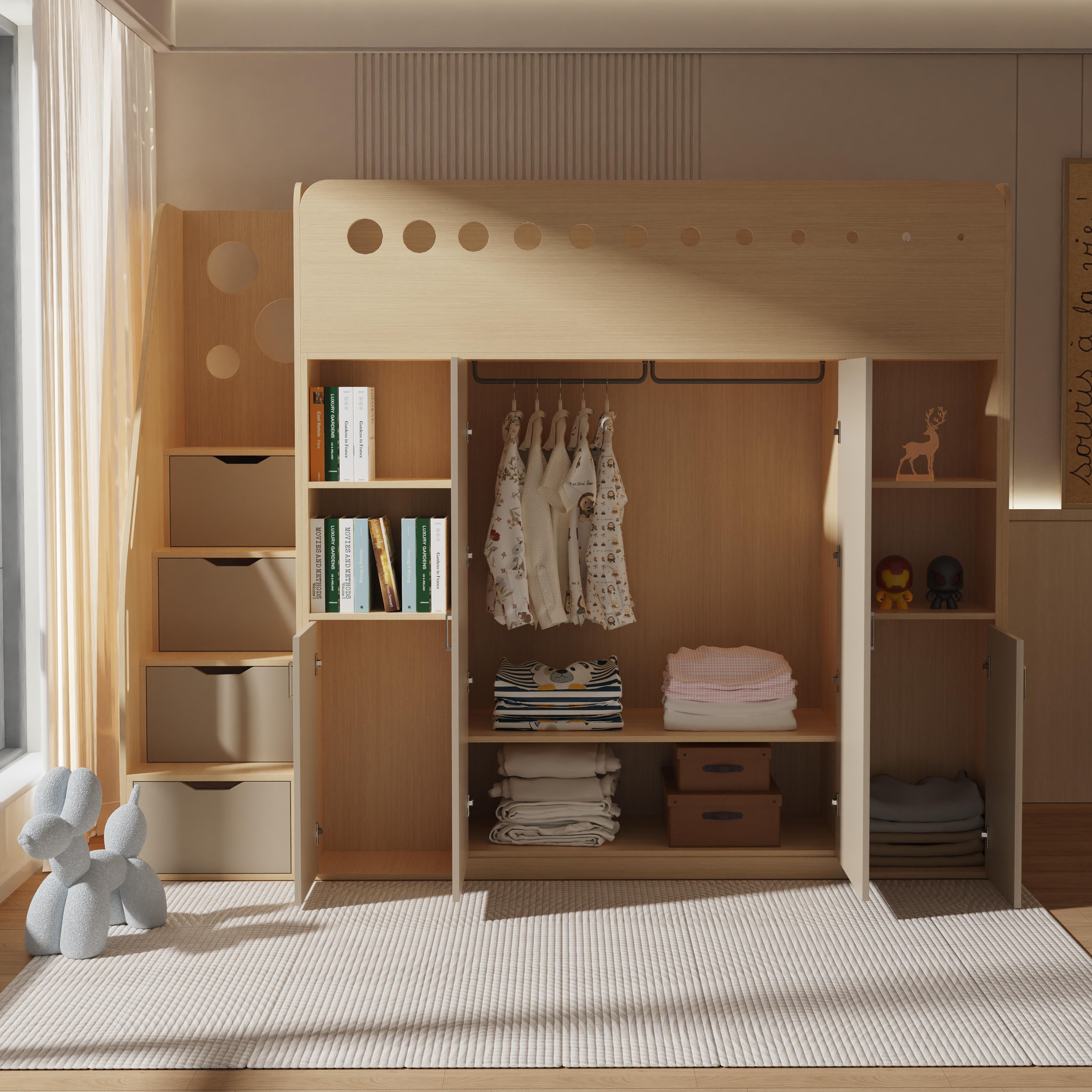 Kids Loft Bed with Storage & Study Area – Modern Wood Design