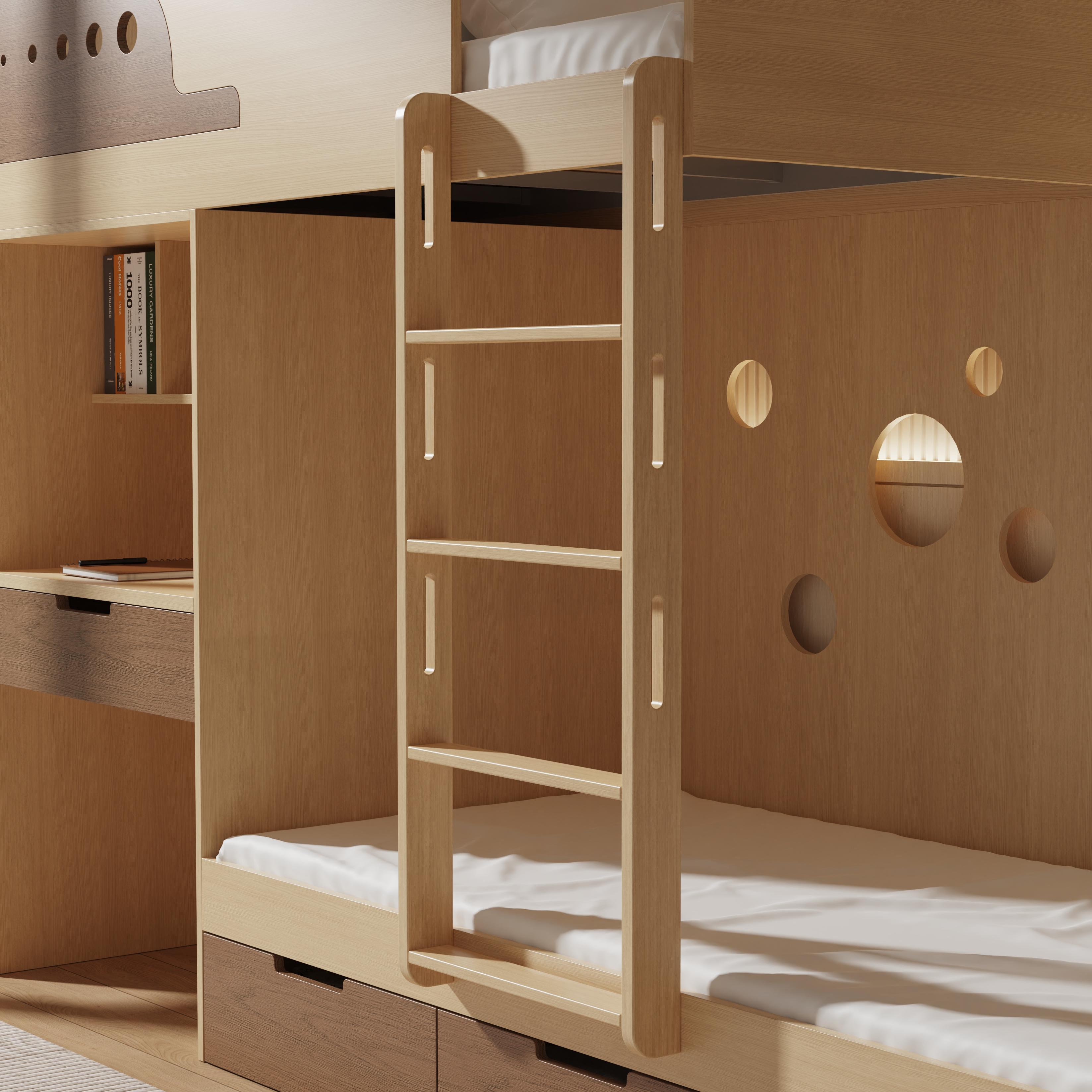Kids Bunk Bed with Desk & Storage – Modern Wood Loft Design