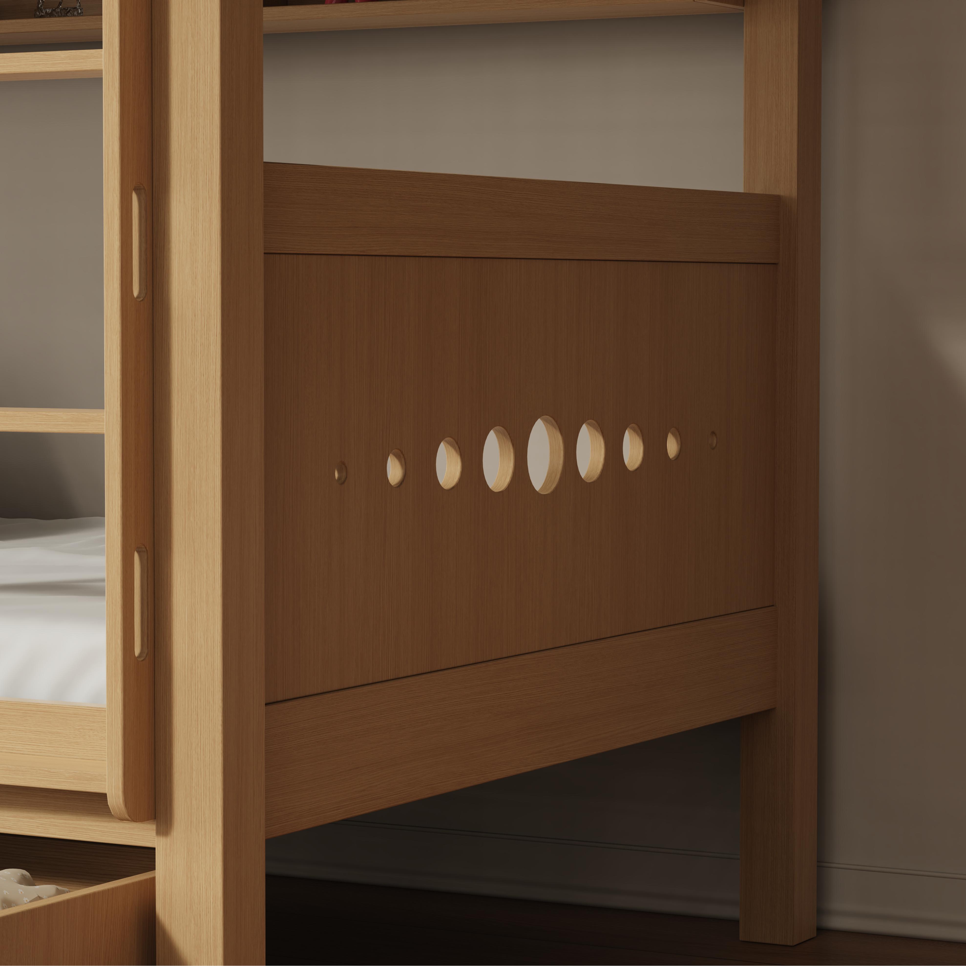 Kids Bunk Bed with Playful Design – Wooden Loft Bed w/ Drawers & Shelves