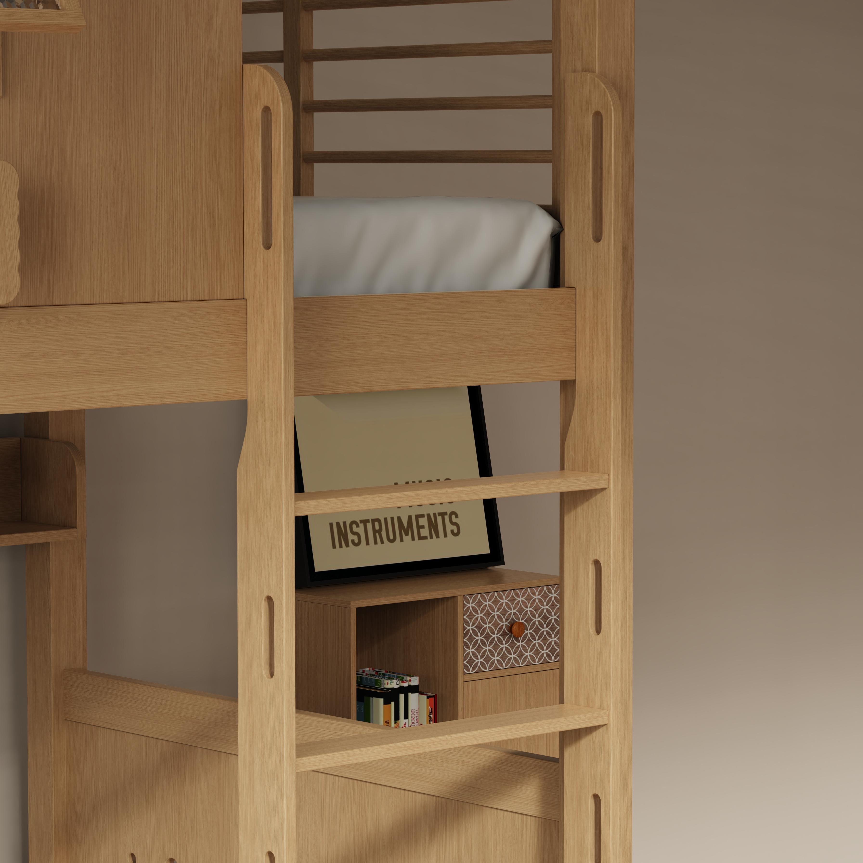 Kids Bunk Bed with Playful Design – Wooden Loft Bed w/ Drawers & Shelves