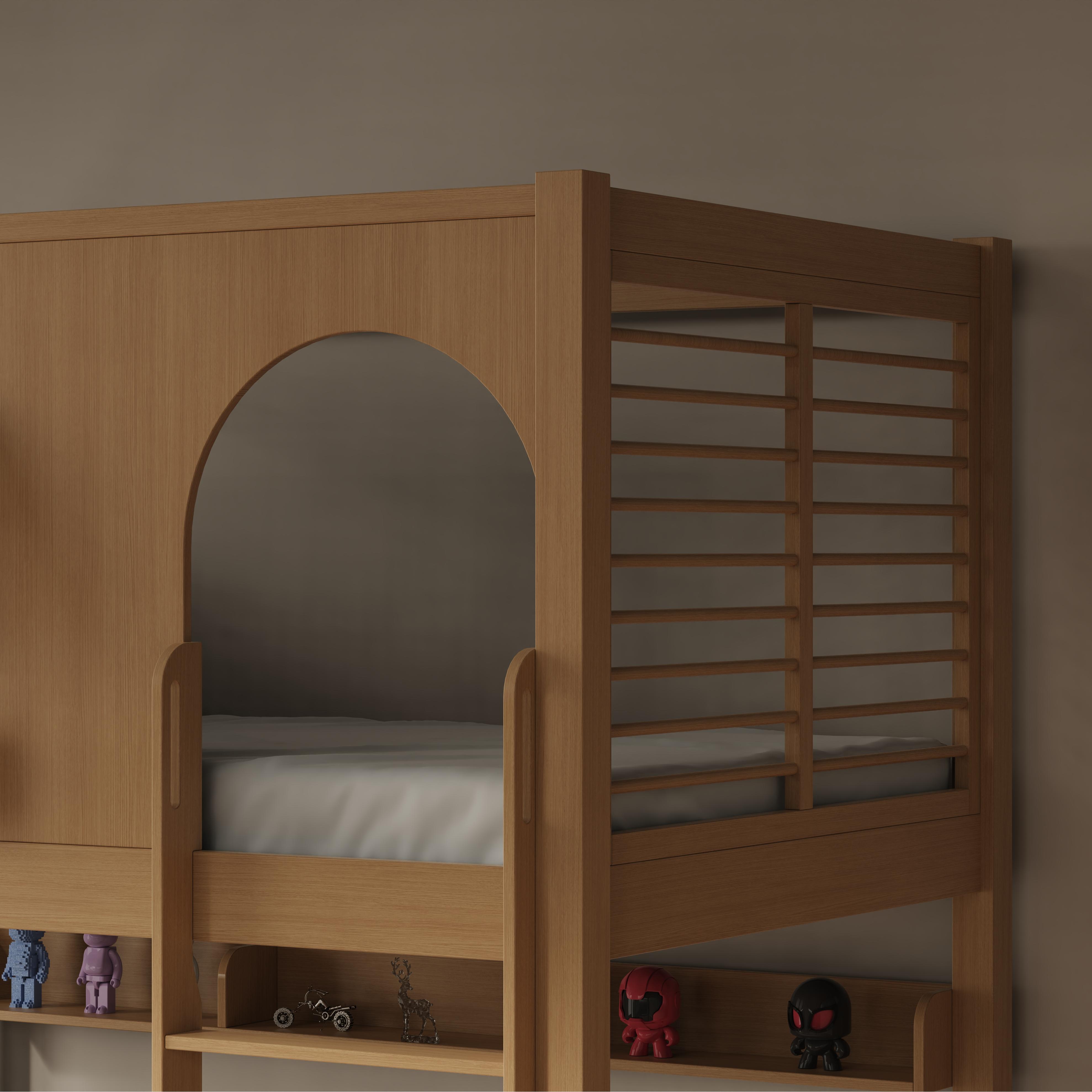 Kids Bunk Bed with Playful Design – Wooden Loft Bed w/ Drawers & Shelves