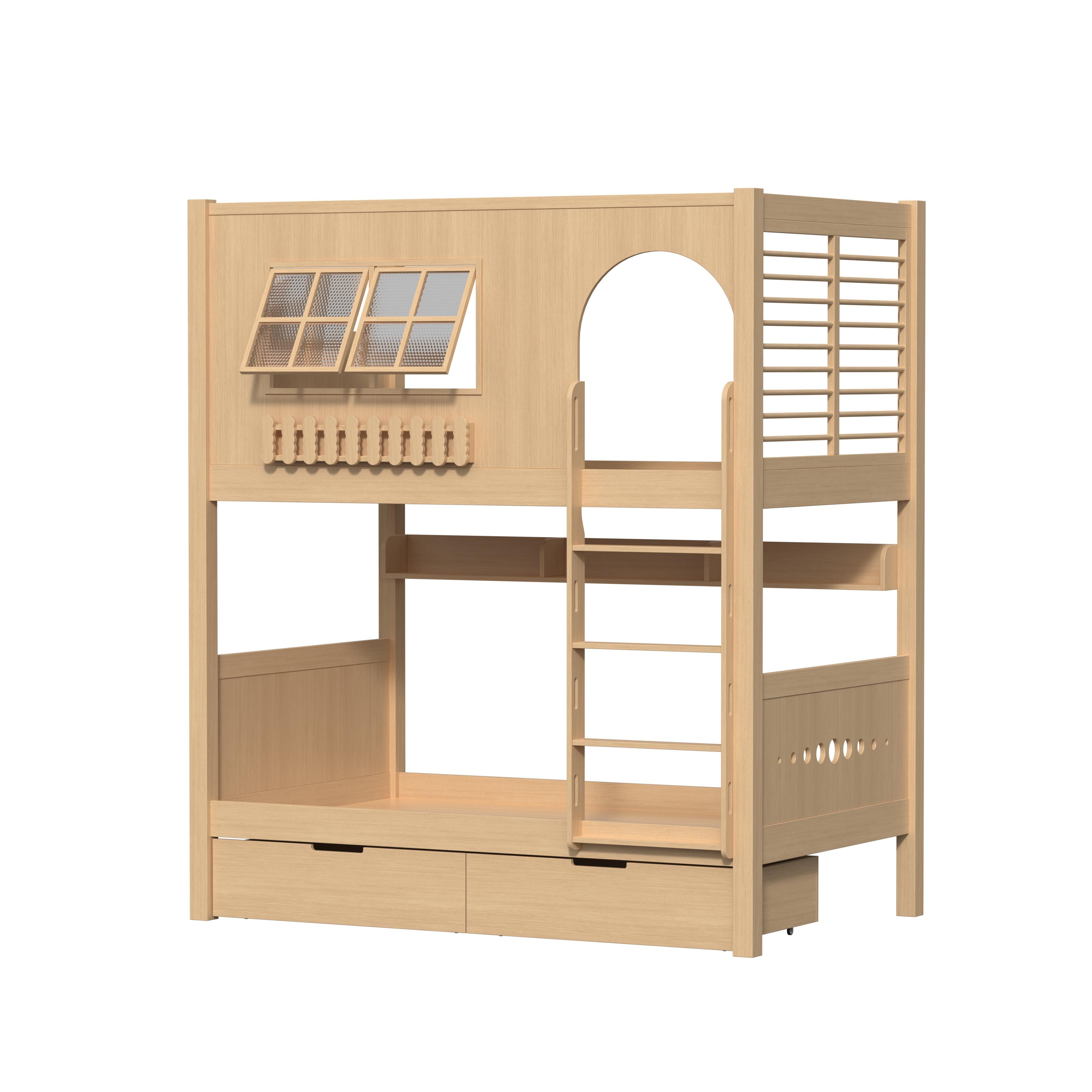 Kids Bunk Bed with Playful Design – Wooden Loft Bed w/ Drawers & Shelves