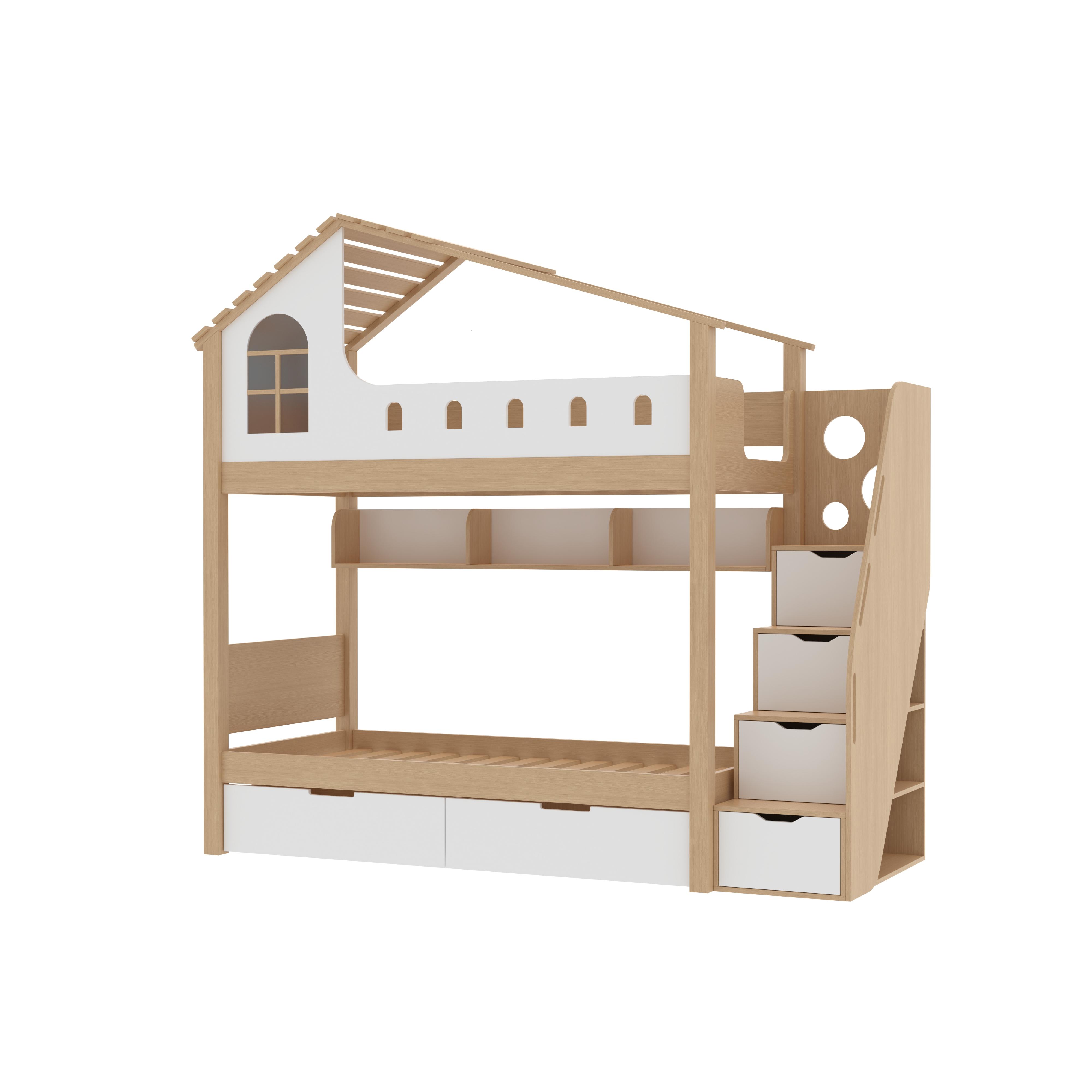 Kids House Bunk Bed with Storage & Desk – Modern Wood Design