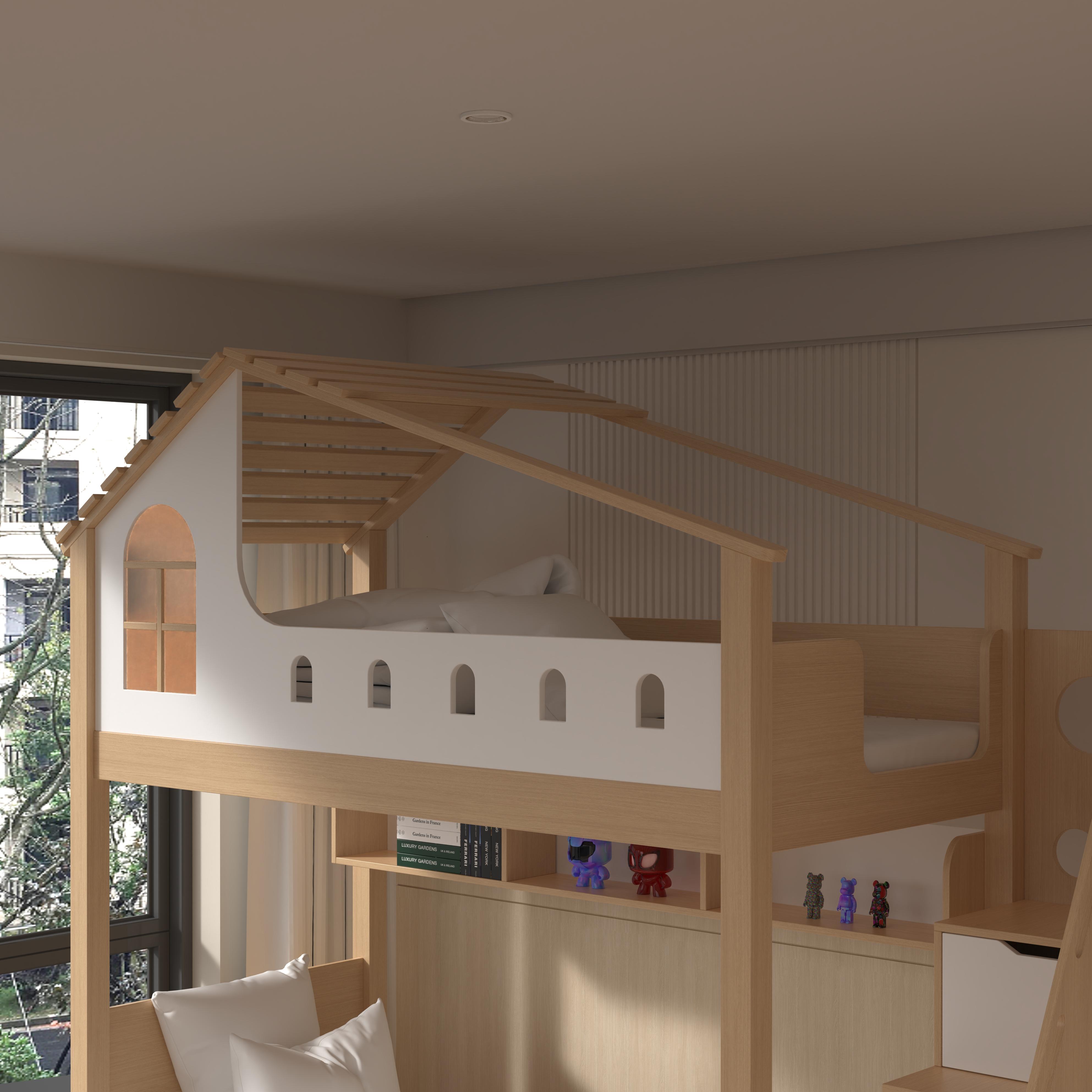 Kids House Bunk Bed with Storage & Desk – Modern Wood Design