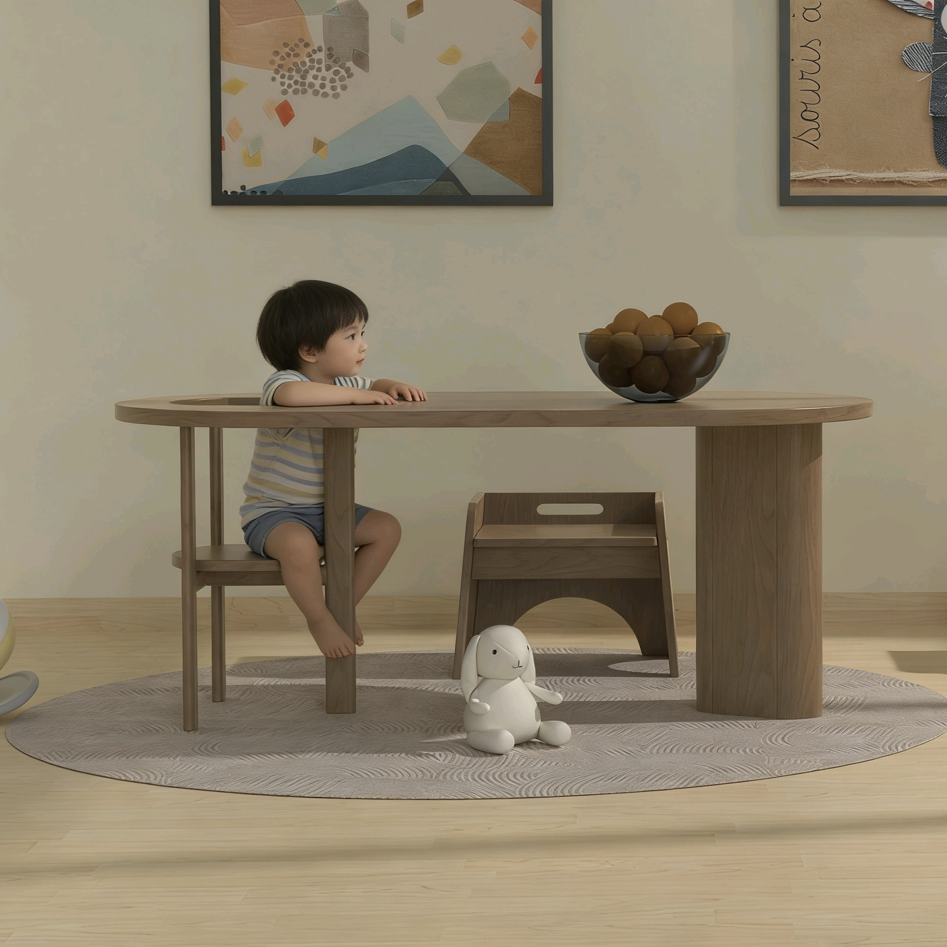 Kids Wooden Table Set with Stool – Modern Ergonomic Design for Toddlers