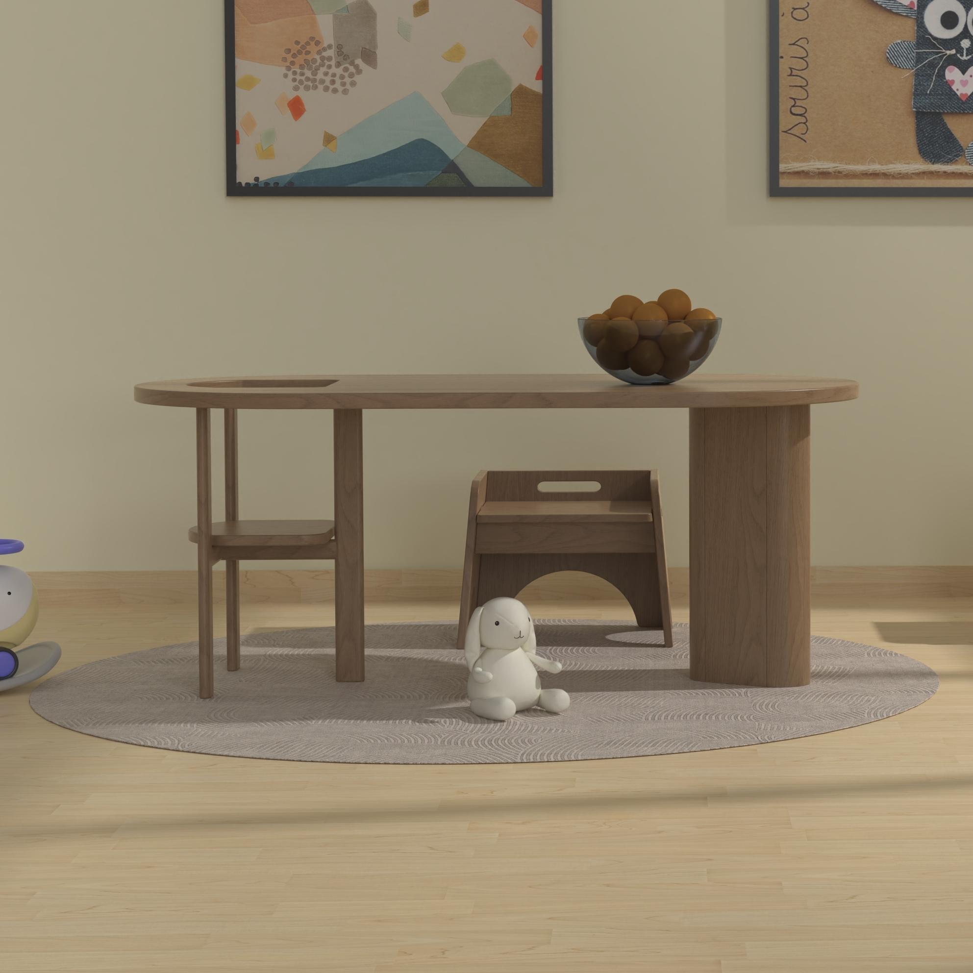 Kids Wooden Table Set with Stool – Modern Ergonomic Design for Toddlers