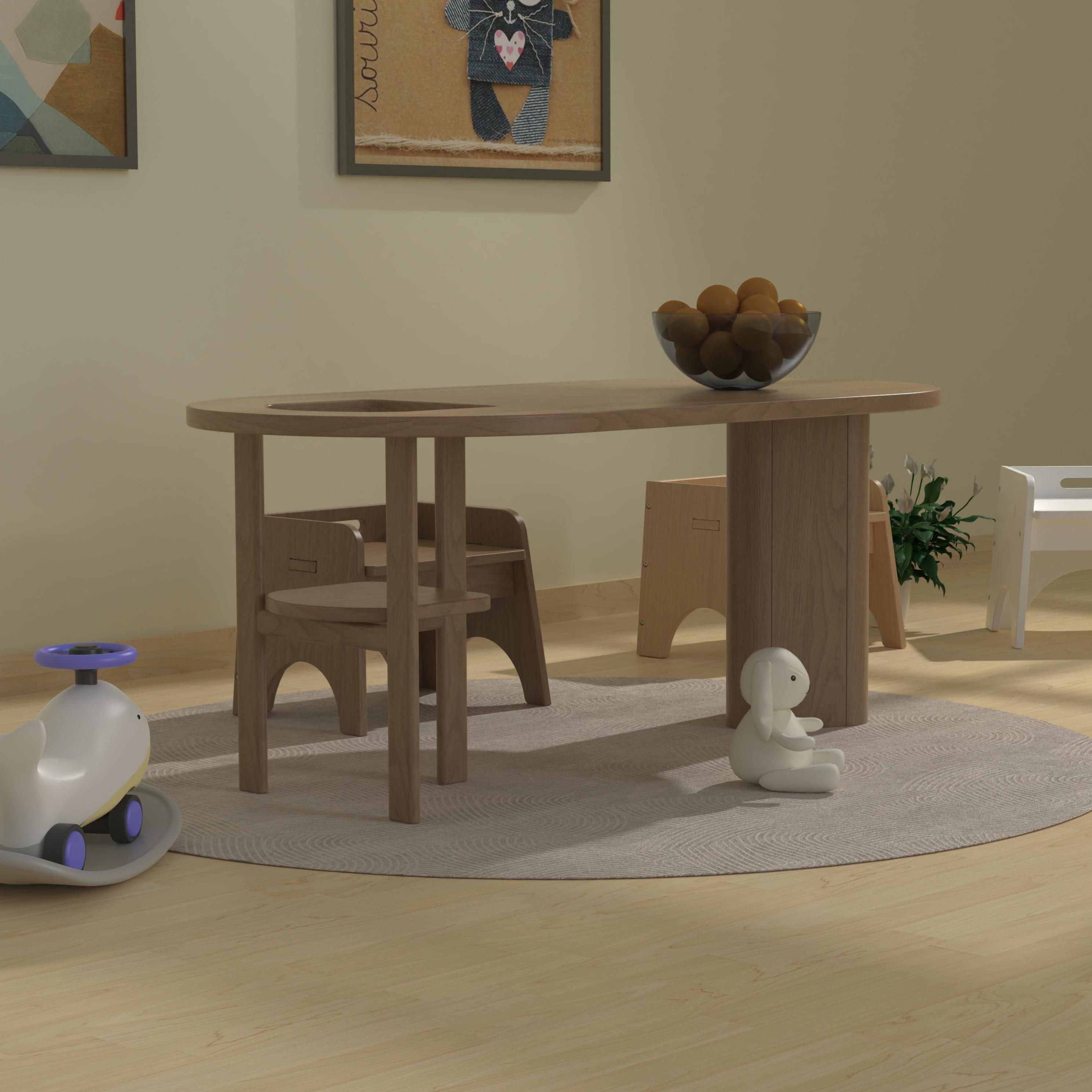 Kids Wooden Table Set with Stool – Modern Ergonomic Design for Toddlers