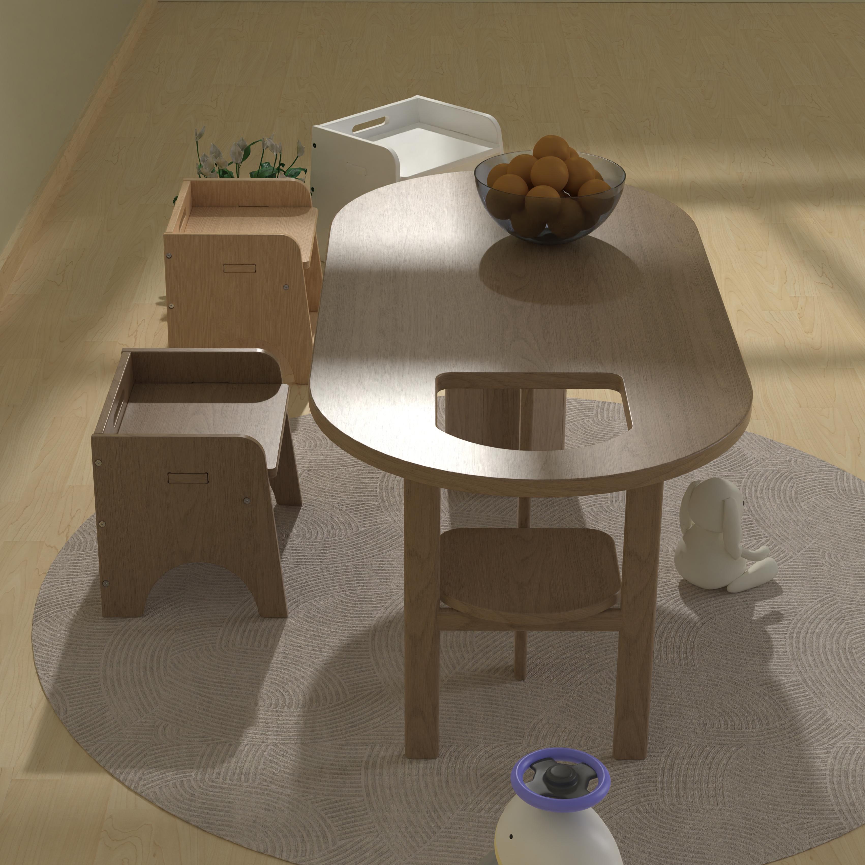 Kids Wooden Table Set with Stool – Modern Ergonomic Design for Toddlers