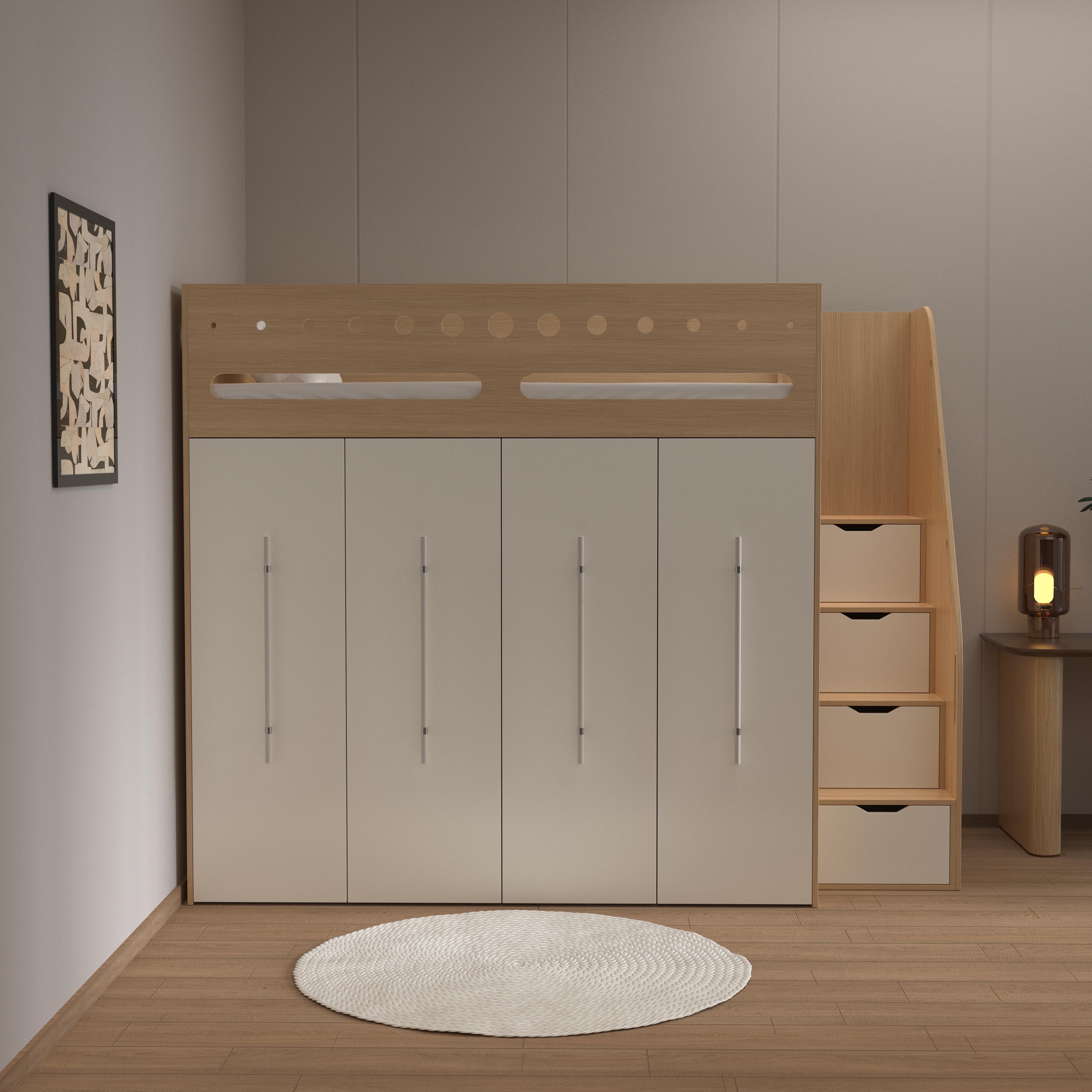 Kids Loft Bed with Wardrobe & Slide - Modern Wood Design