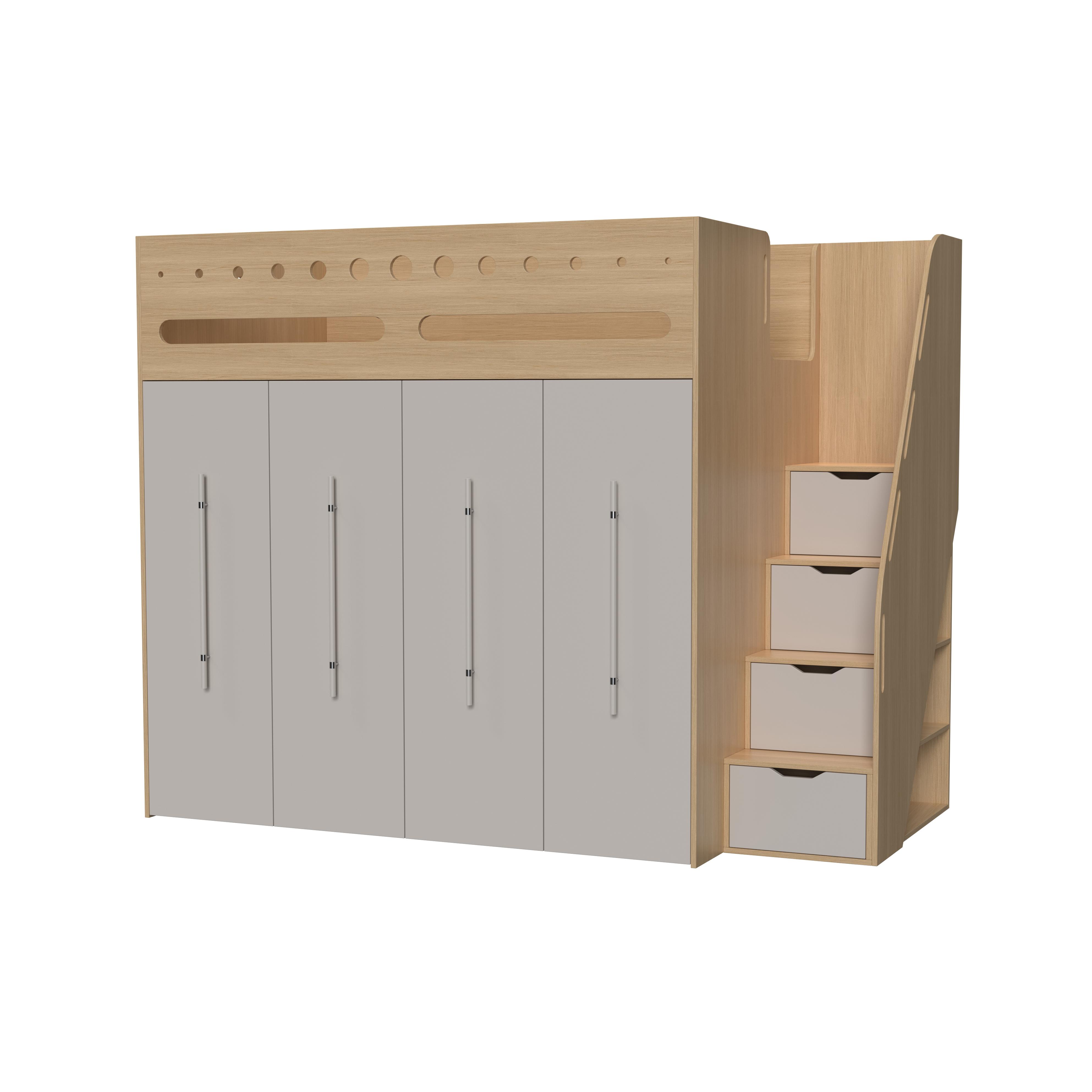 Kids Loft Bed with Wardrobe & Slide - Modern Wood Design