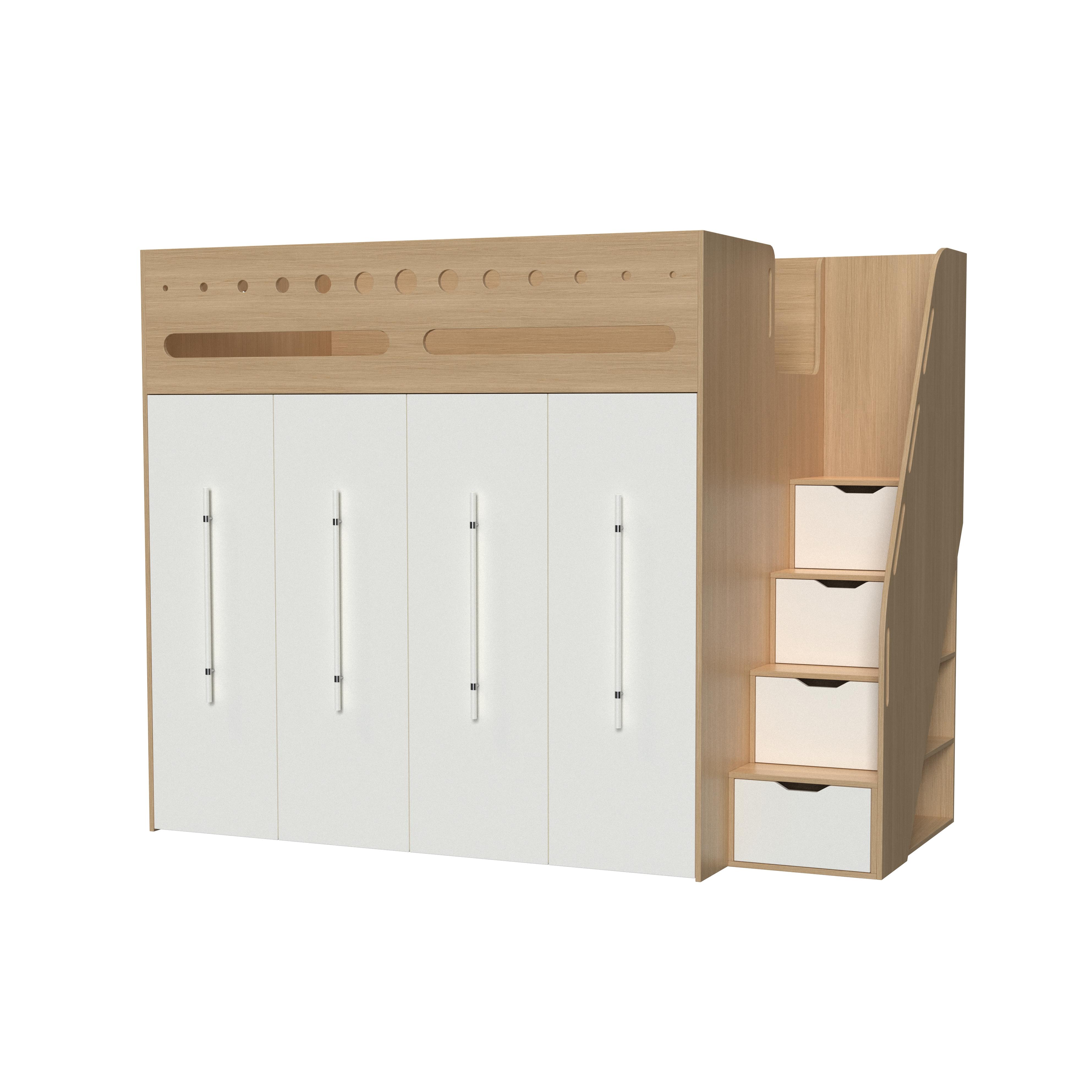 Kids Loft Bed with Wardrobe & Slide - Modern Wood Design