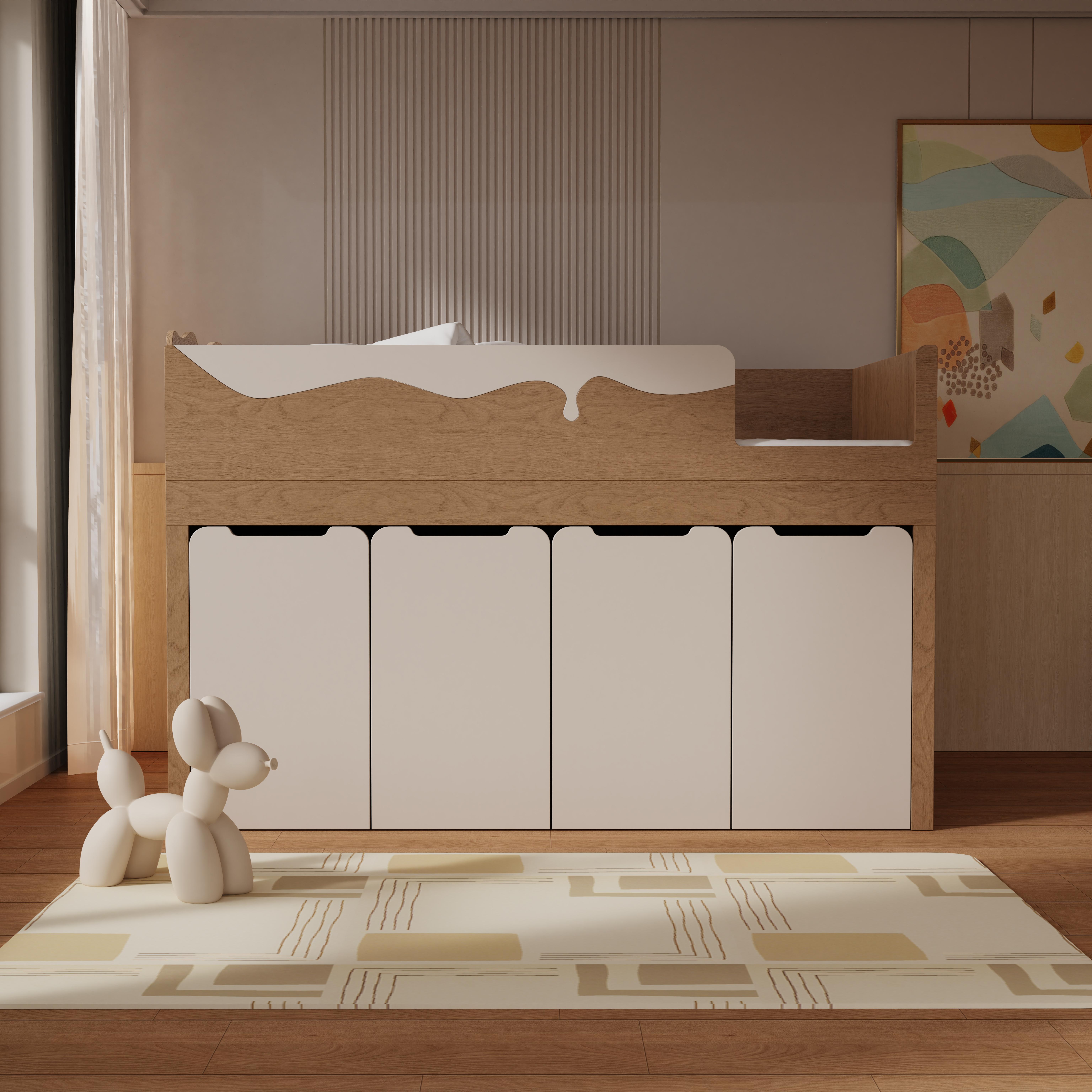 Kids Storage Bed with 4 Drawers | Safe Toddler Bed for Small Bedrooms